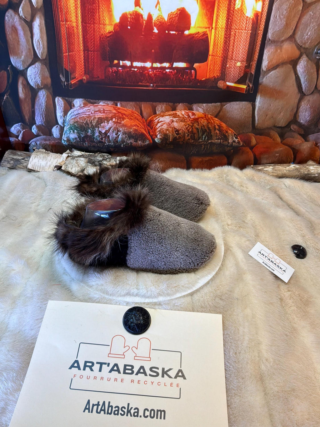 Slipper Yolande pointure 7 femme – Sherling italien & cuir recyclé, pièce unique faite à la main au Québec