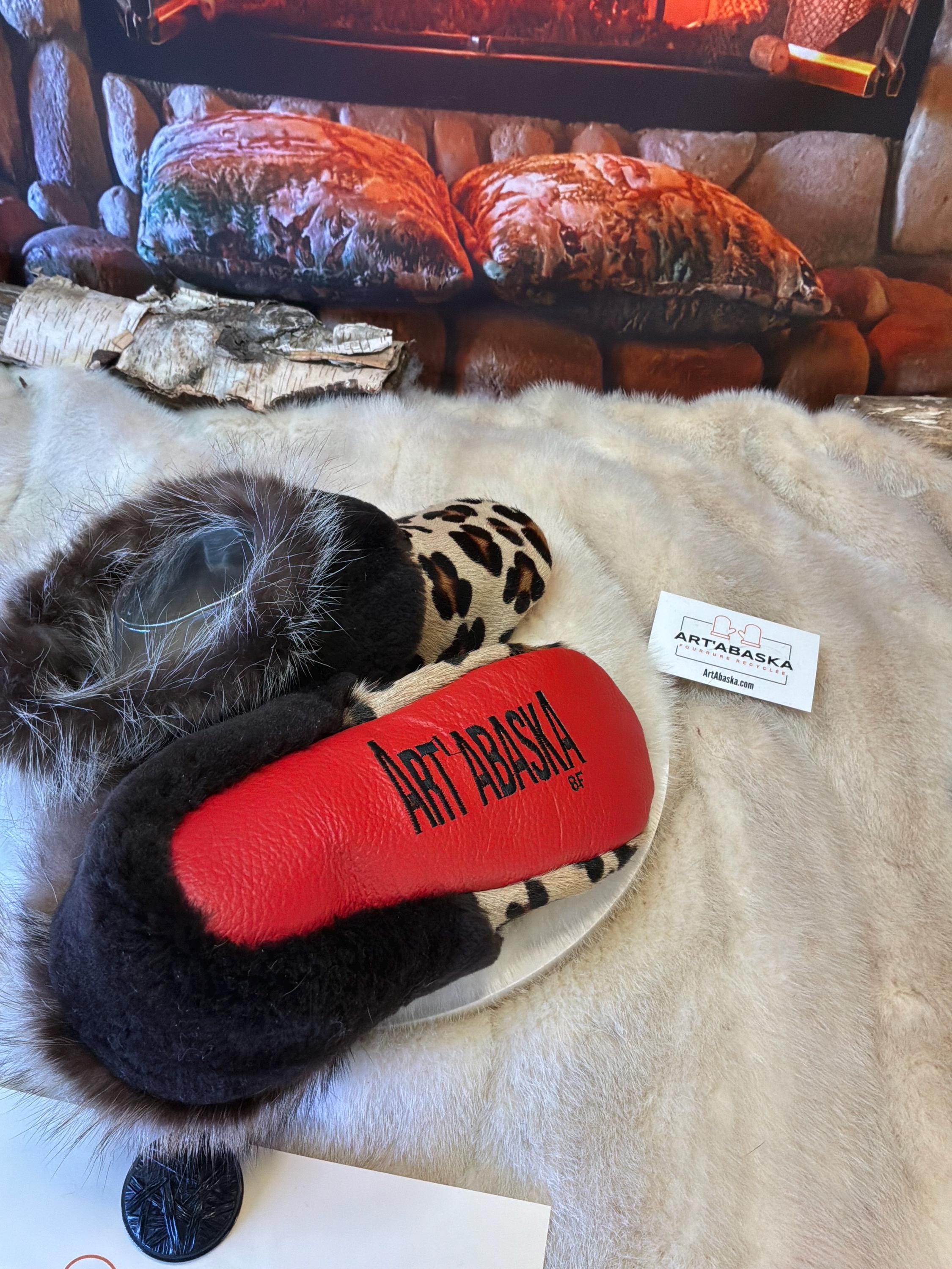 Slipper Emma pointure 8 femme – Sherling italien & cuir recyclé, pièce unique faite à la main au Québec