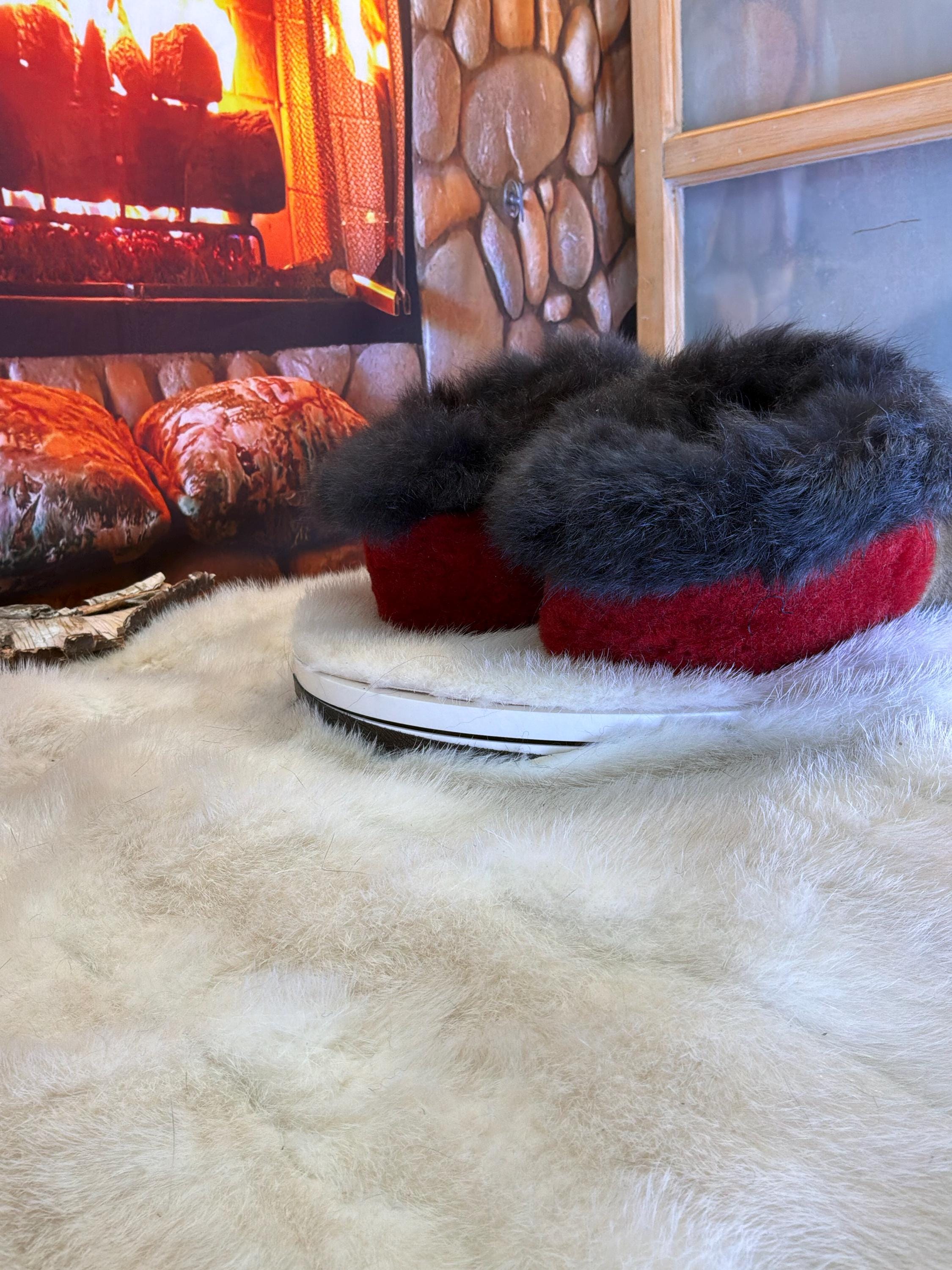 Slipper Alice pointure 8 femme – Sherling italien & cuir recyclé, pièce unique faite à la main au Québec