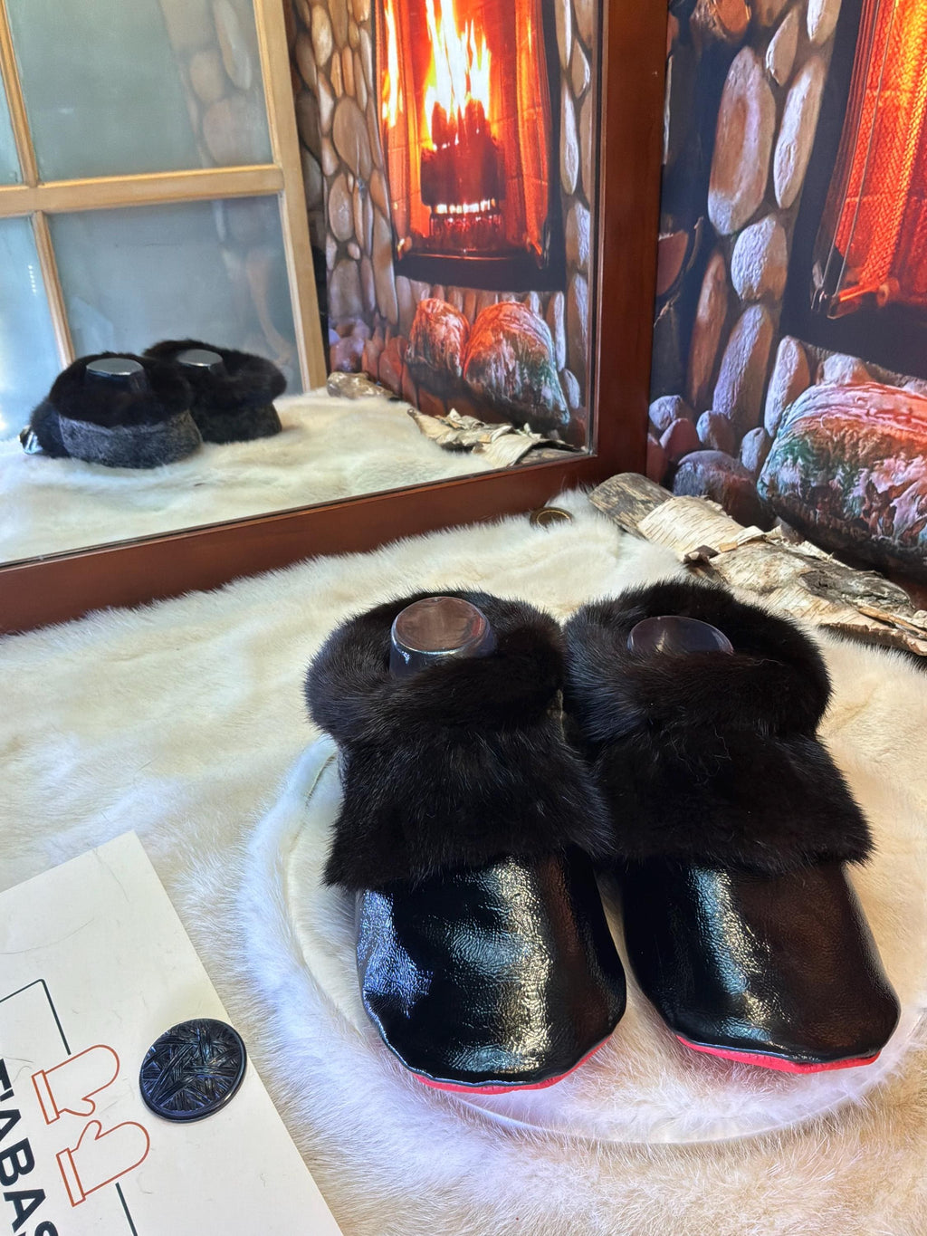 Slipper Liette pointure 9 femme – Sherling italien & cuir recyclé, pièce unique faite à la main au Québec