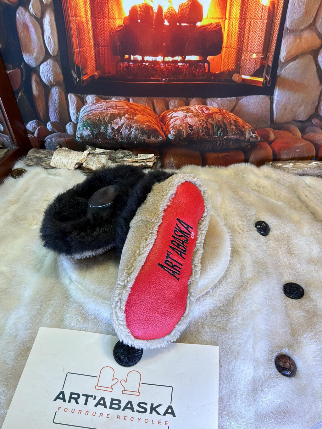 Slipper Angéline pointure 10 femme – Sherling italien & cuir recyclé, pièce unique faite à la main au Québec
