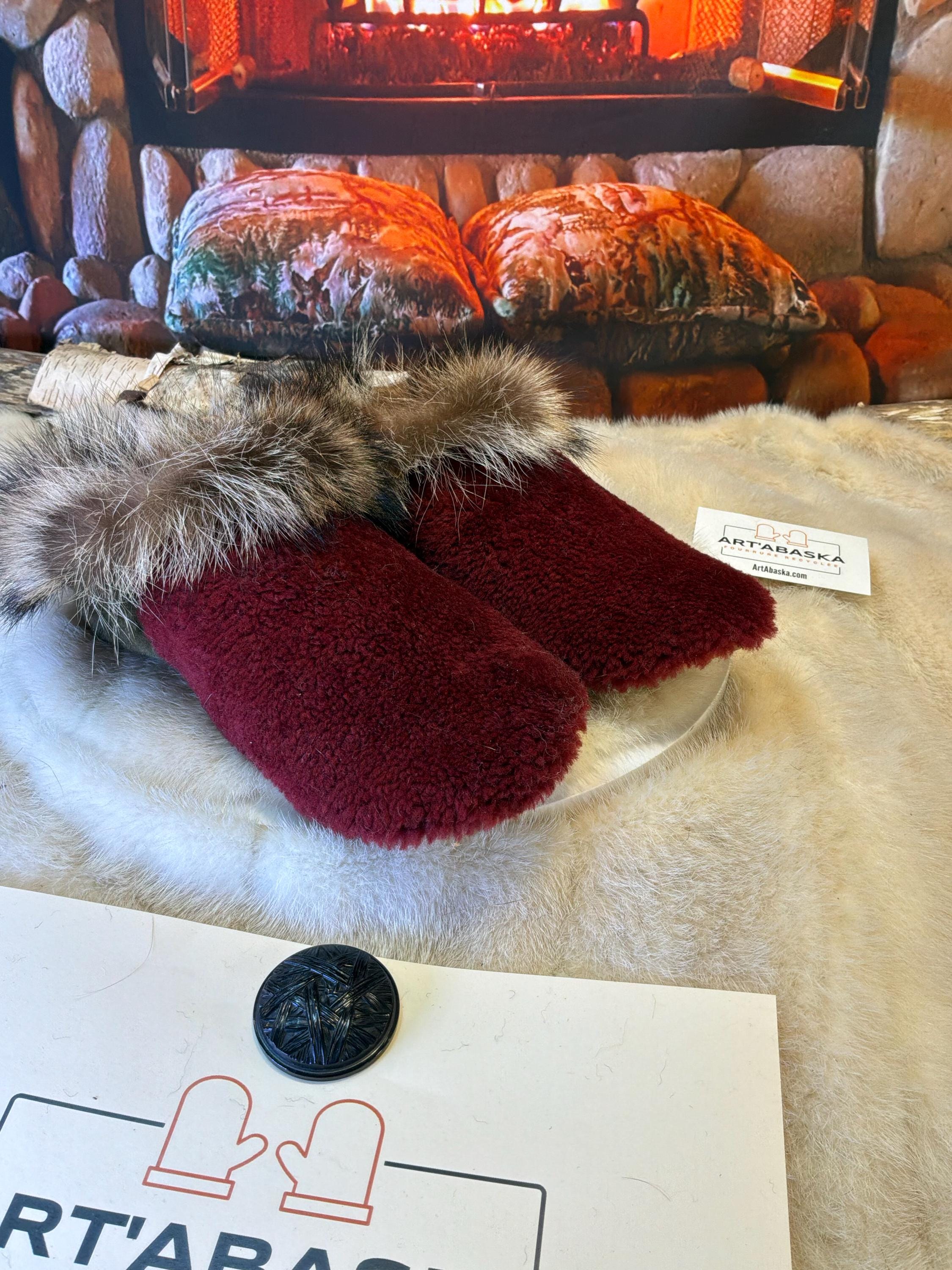 Slipper Yvette pointure 6 femme – Sherling italien & cuir recyclé, pièce unique faite à la main au Québec
