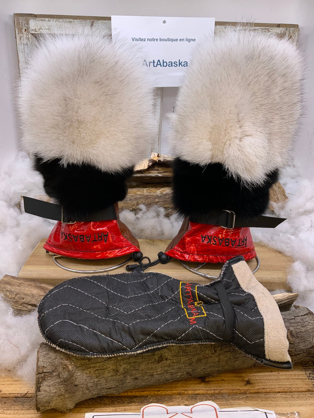 Mitaines Alice Medium - Édition spéciale patchwork, fourrures recyclées renard et vison noir, cuir noir brun rouge, fait à la main Québec
