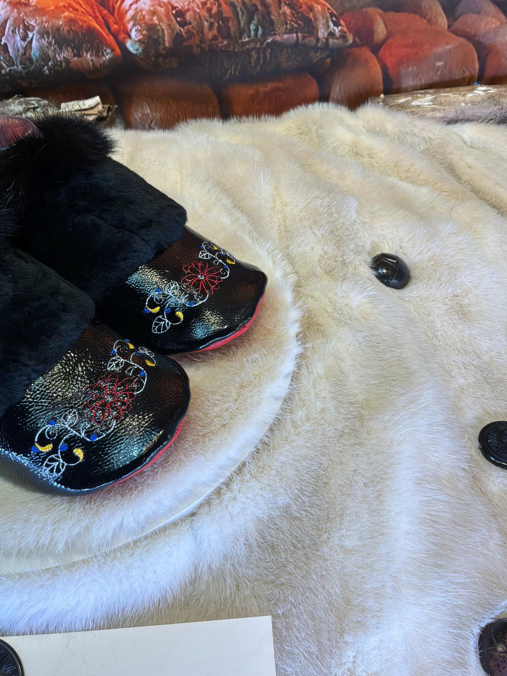 Slipper Hermine pointure 7 femme – Sherling italien & cuir recyclé, pièce unique faite à la main au Québec
