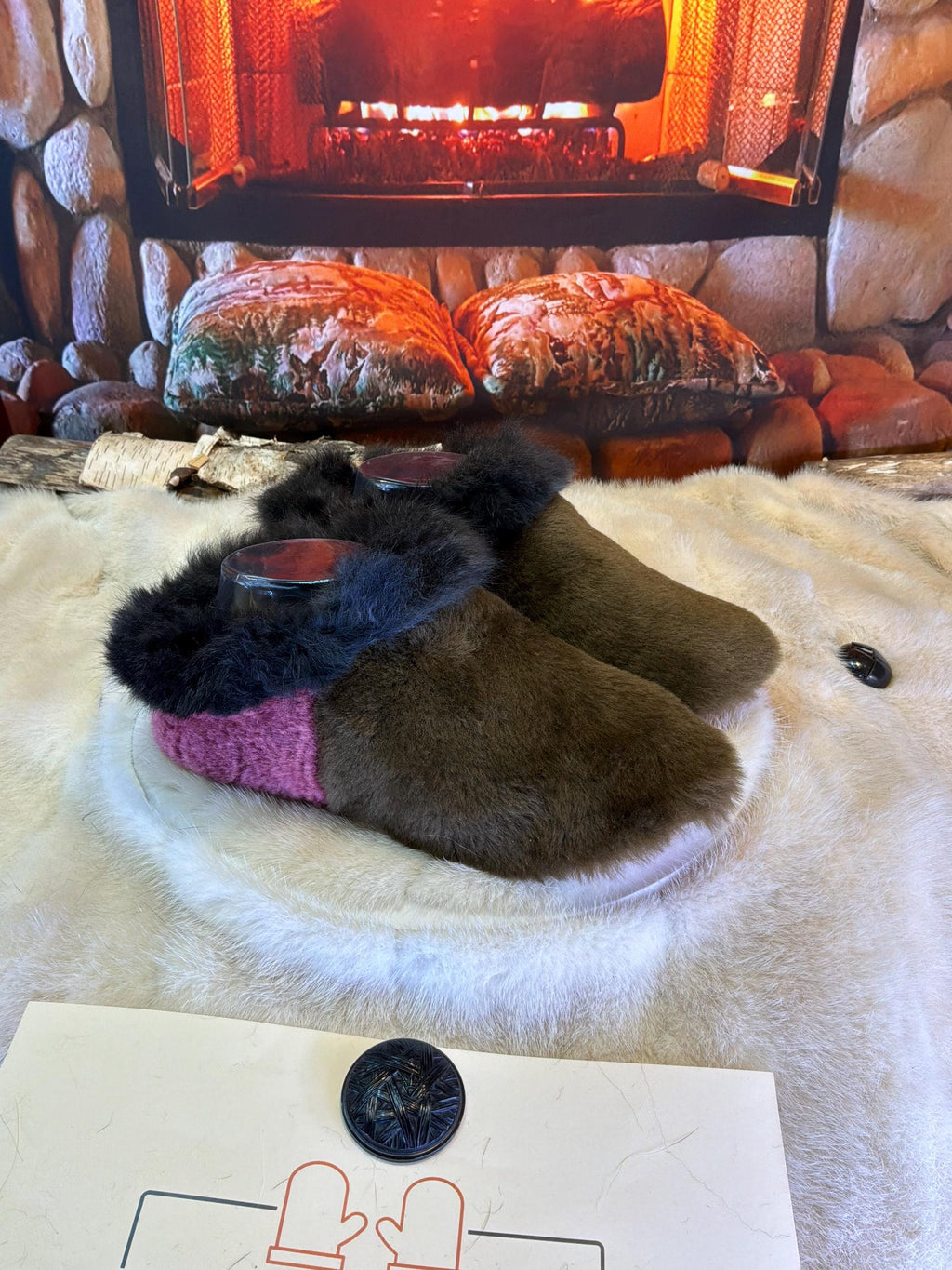 Slipper Berthe pointure 7 femme – Sherling italien & cuir recyclé, pièce unique faite à la main au Québec