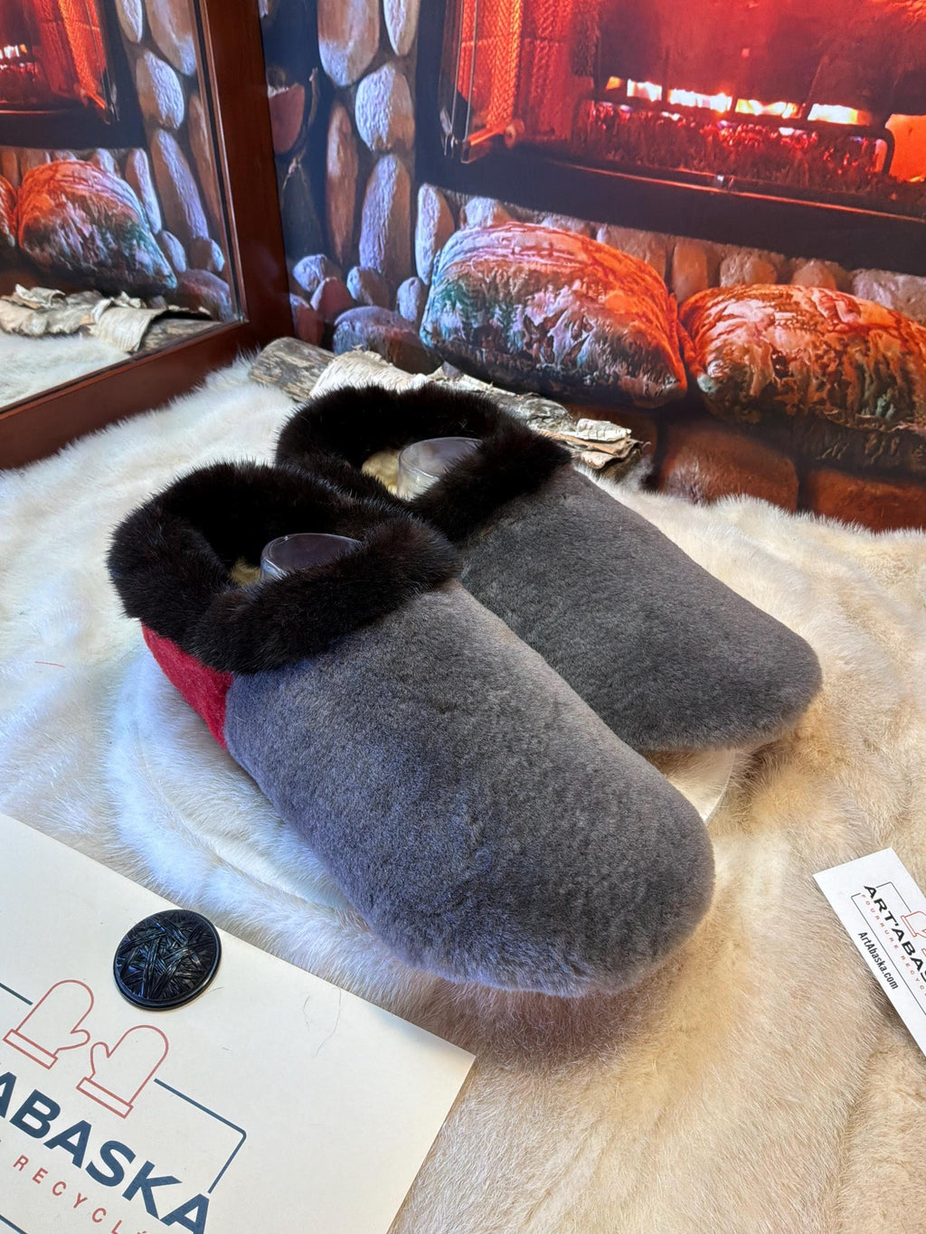 Slipper Léa pointure 11 Homme – Sherling italien & cuir recyclé, pièce unique faite à la main au Québec