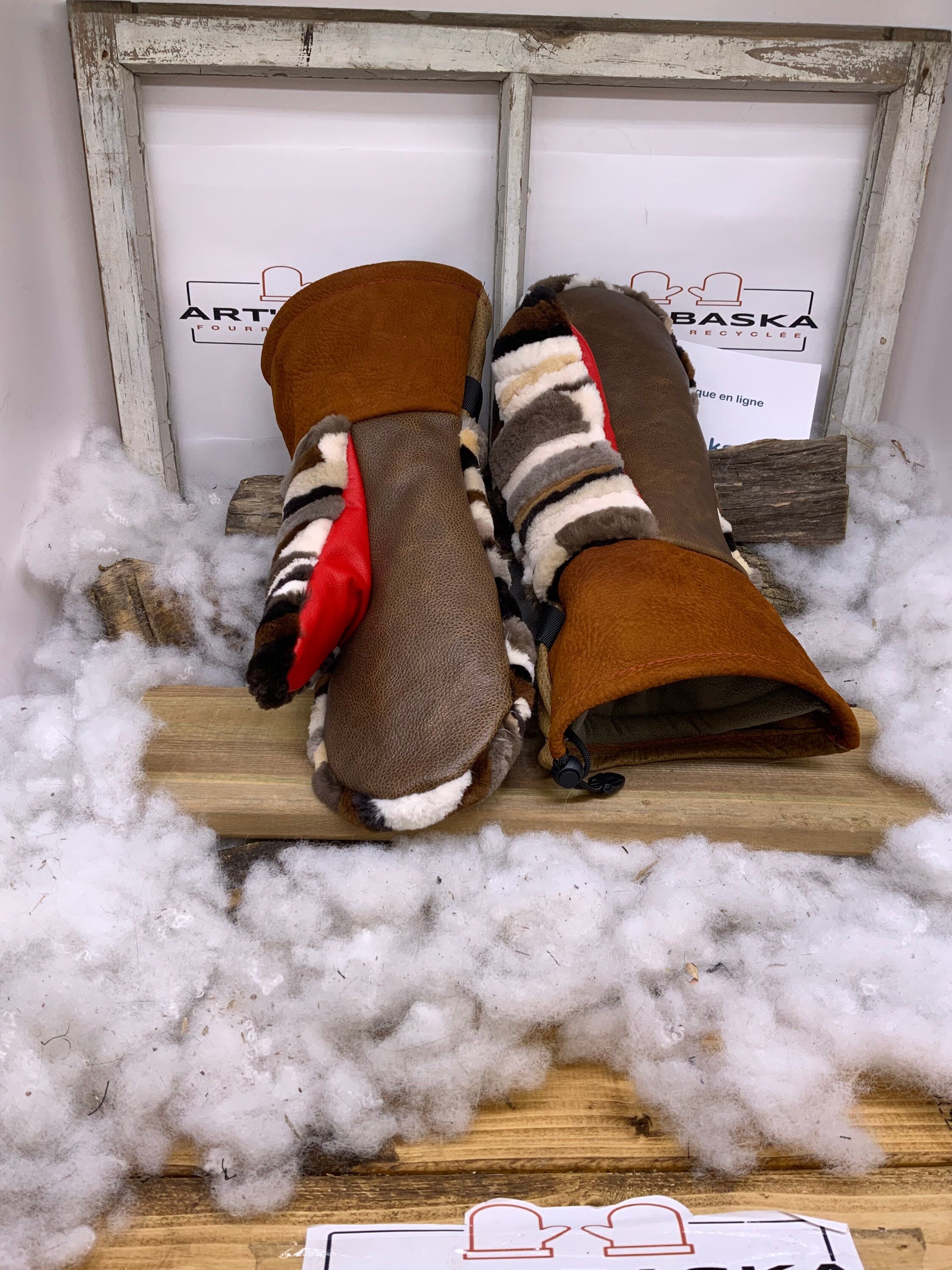 Mitaines Les Liliane – Édition Spéciale Patchwork – fourrure recyclée luxueuse & cuir fait à la main – taille XL Québec