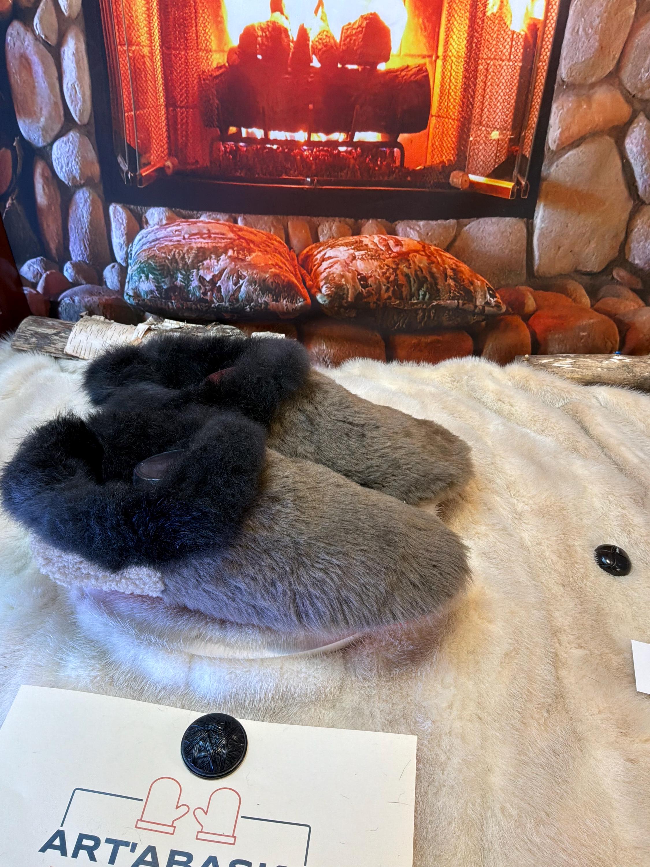 Slipper Alexandrine pointure 12 Homme – Sherling italien & cuir recyclé, pièce unique faite à la main au Québec