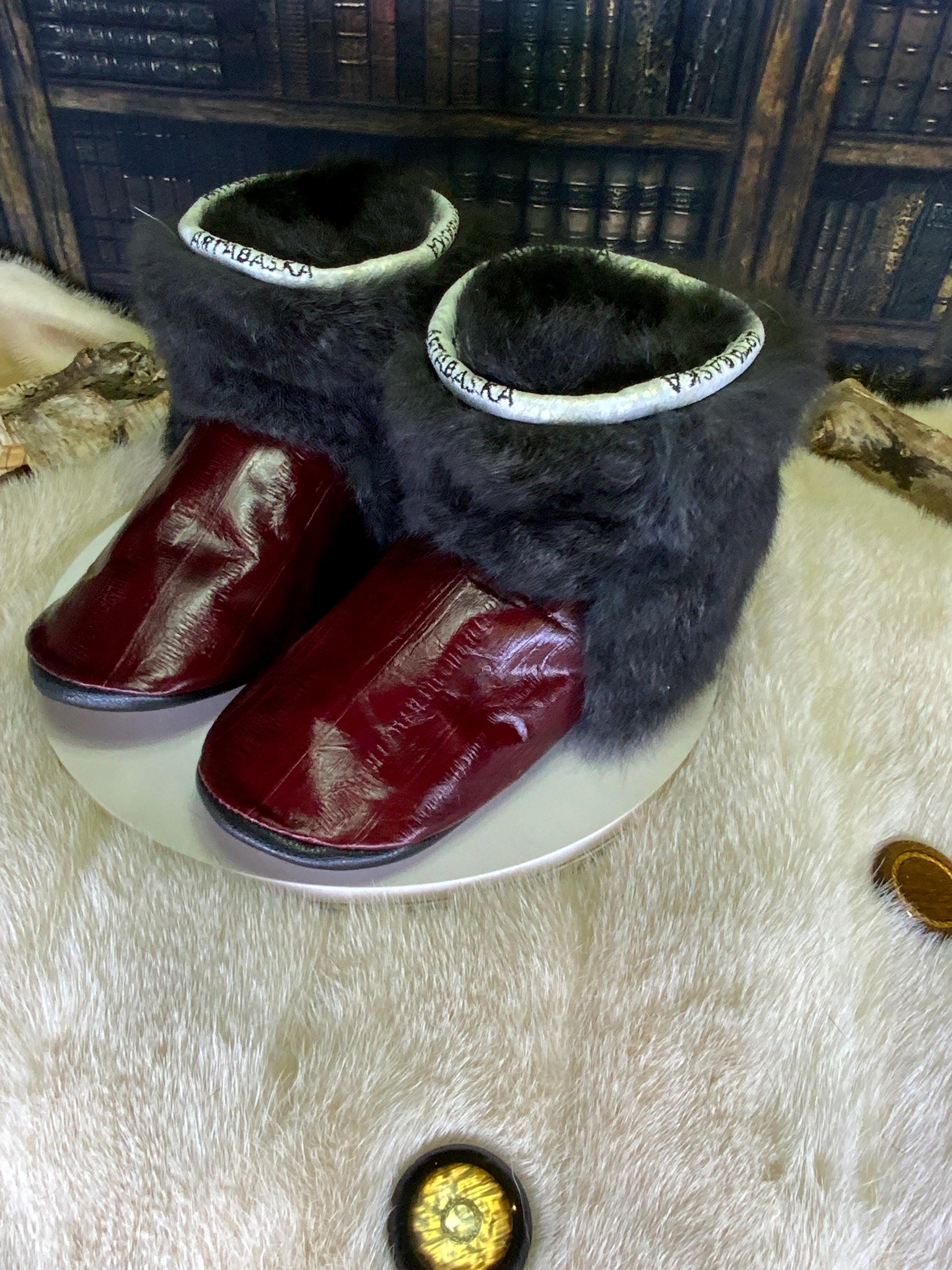 Mocassins d’intérieur Ernestine pointure 8 femme cuir italien bourgogne opossum recyclé fait à la main Québec pantoufles luxe