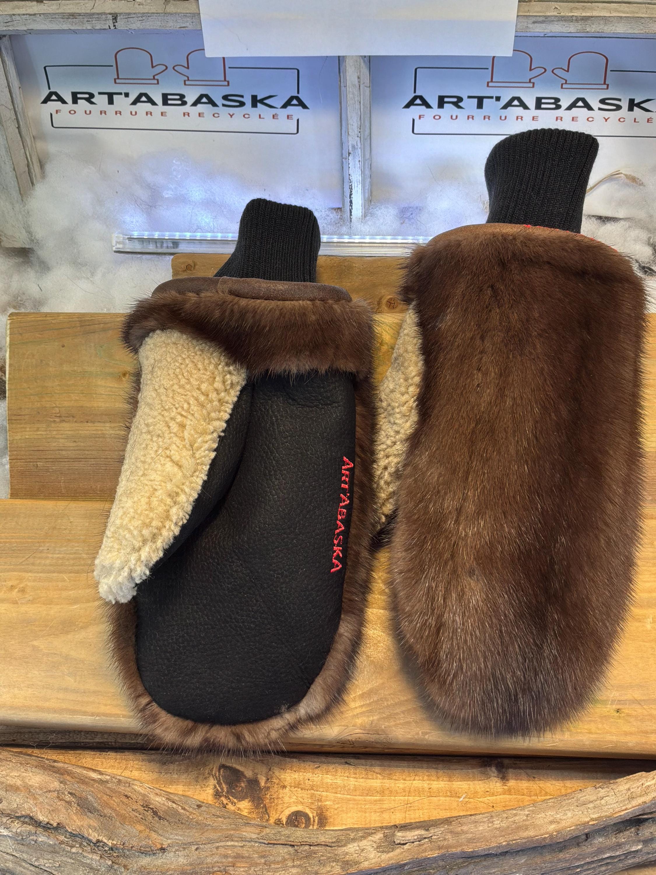 Mitaines de ville X-Large Fleur-Ange en fourrure recyclée – Faites à la main au Québec – Légères, élégantes, confort urbain – ArtAbaska