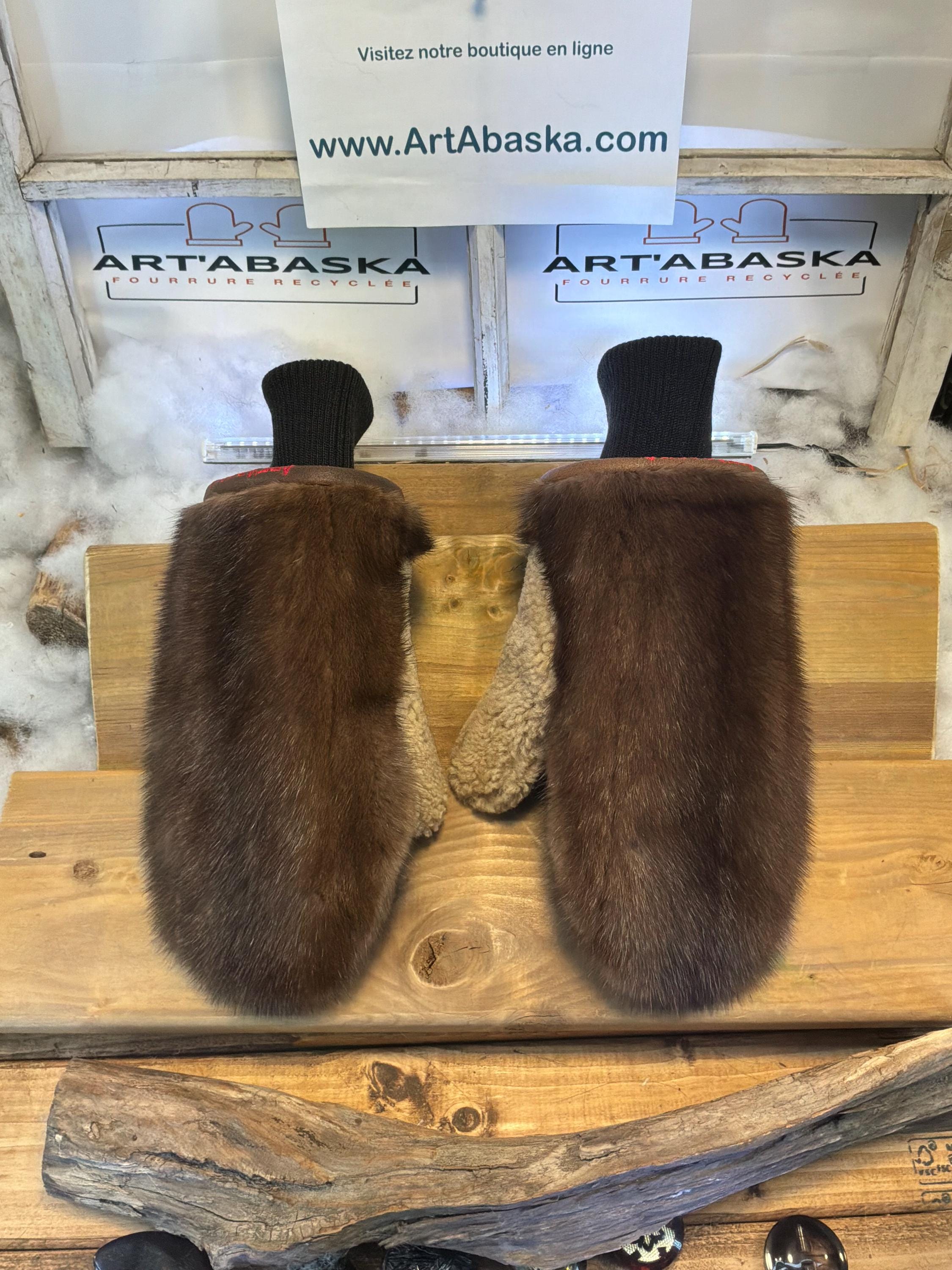 Mitaines de ville X-Large Fleur-Ange en fourrure recyclée – Faites à la main au Québec – Légères, élégantes, confort urbain – ArtAbaska