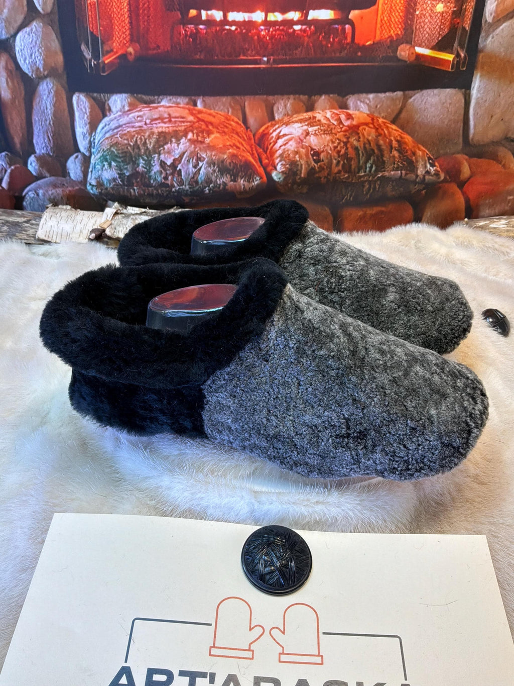 Slipper Odile pointure 9 Homme - 11 femme Sherling italien & cuir recyclé, pièce unique faite à la main au Québec