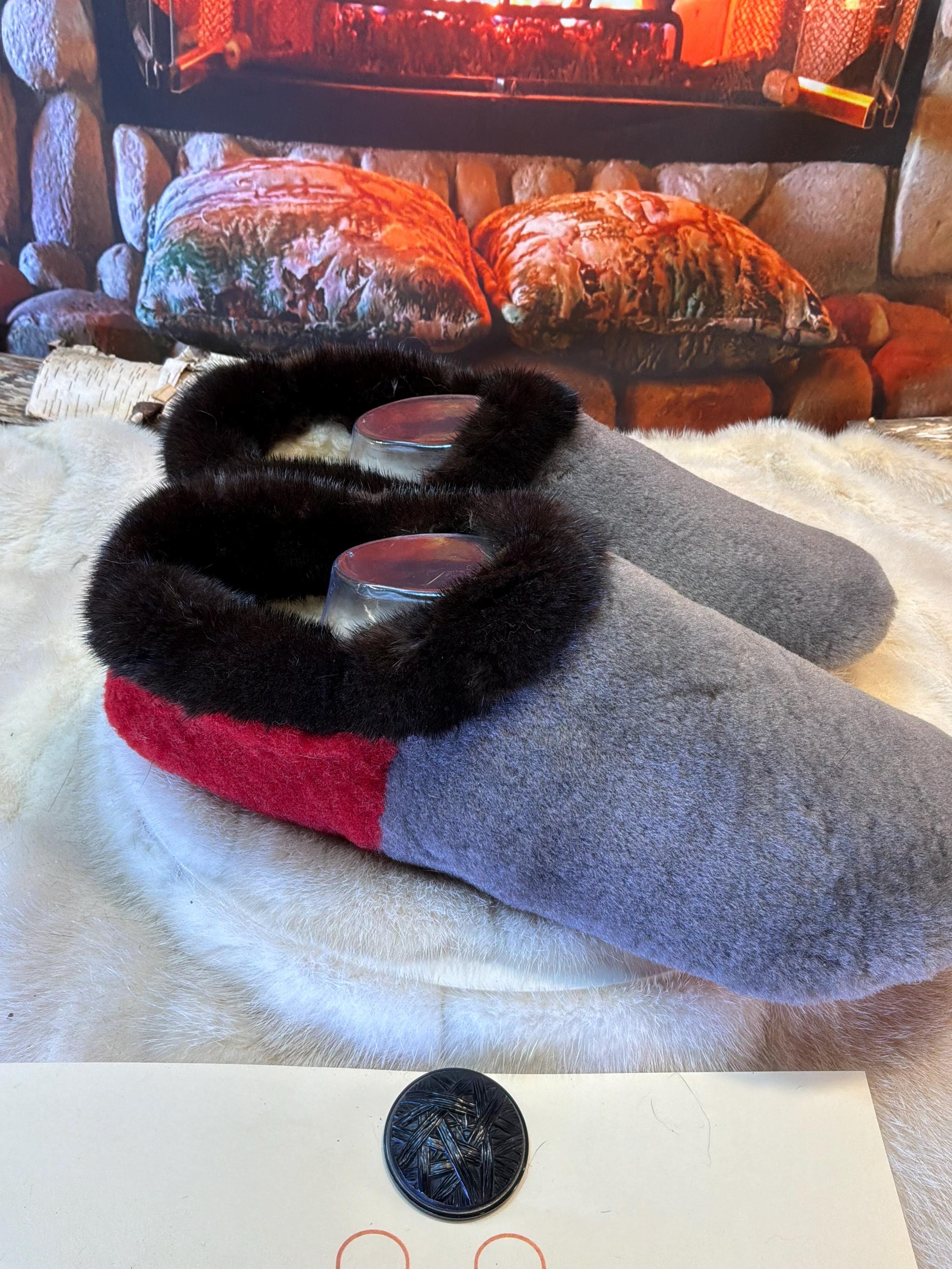 Slipper Léa pointure 11 Homme – Sherling italien & cuir recyclé, pièce unique faite à la main au Québec