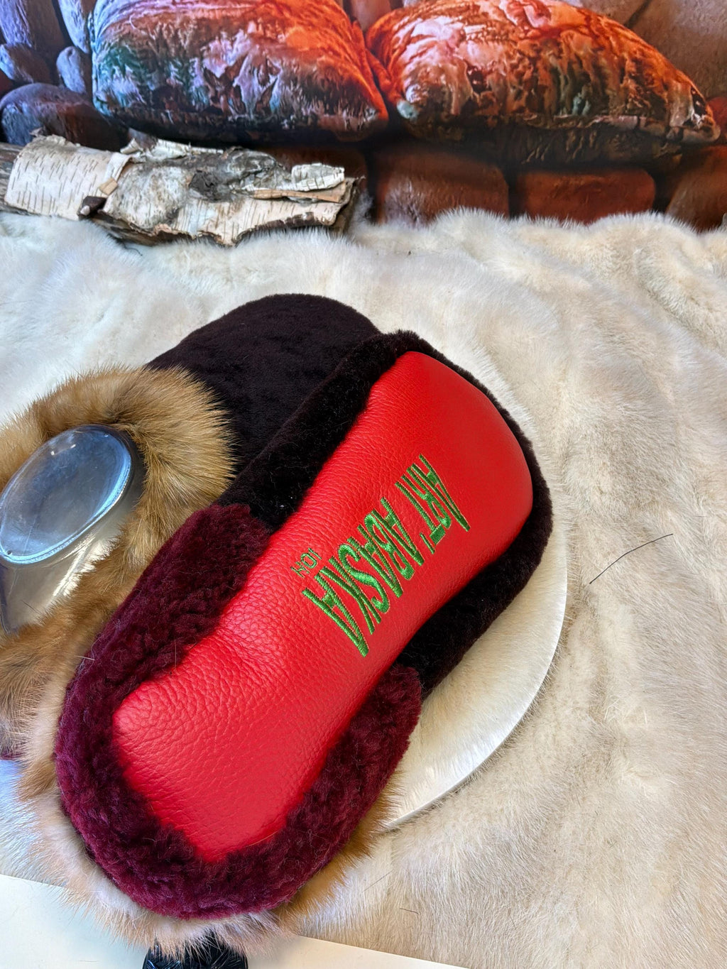 Slipper Thérèse pointure 10 Homme – Sherling italien & cuir recyclé, pièce unique faite à la main au Québec
