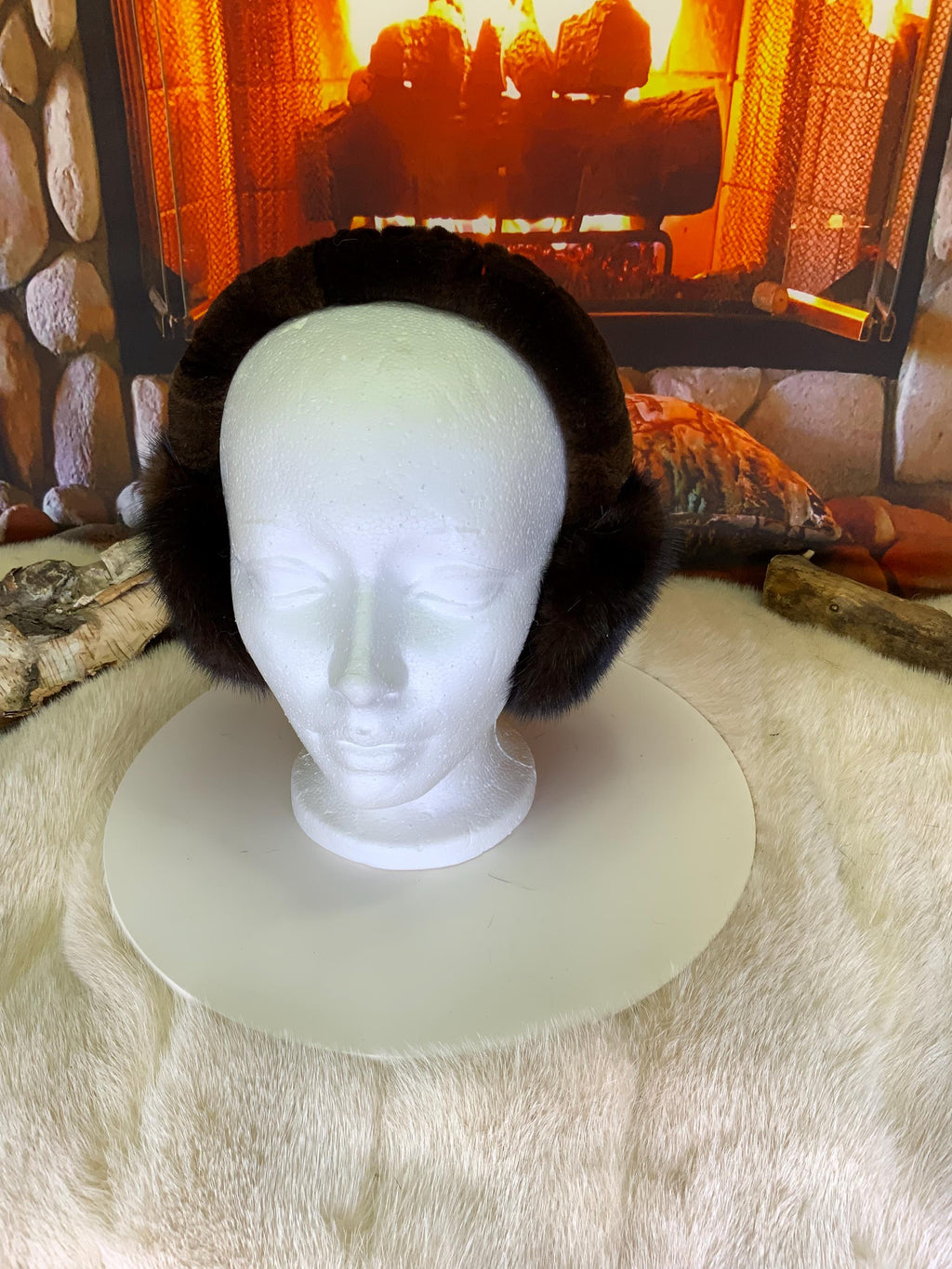 Cache-Oreilles tout en fourrure recyclée édition Vison brun naturel recyclé Les Francine