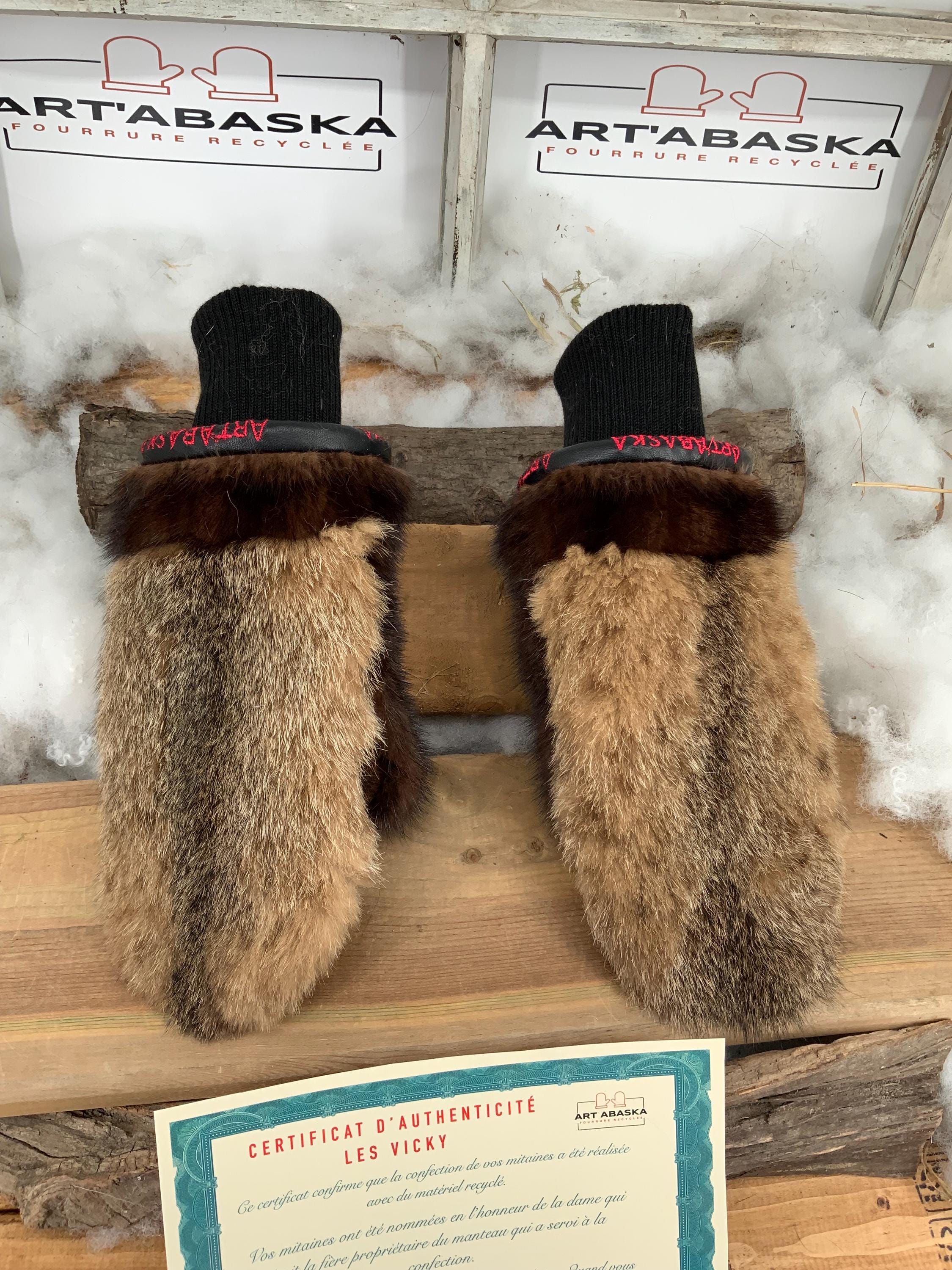 Mitaines de Ville en fourrure et cuir recyclés, Les Vicky Grandeur Médium