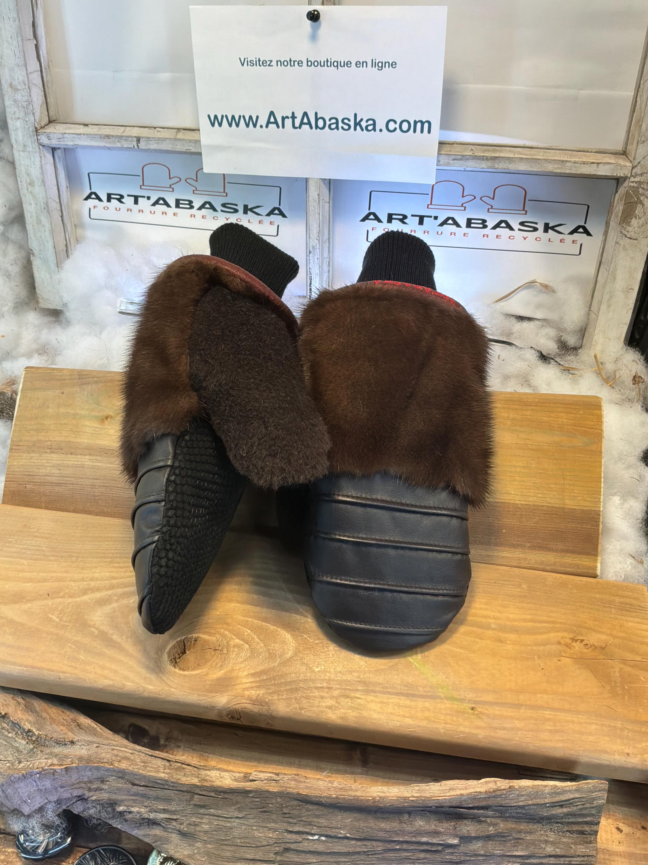 Mitaines de ville X-Large Alice en fourrure recyclée – Faites à la main au Québec – Légères, élégantes, confort urbain – ArtAbaska