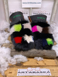 Mitaines Anette X Large – Patchwork renard recyclé, Renard coloré cuir brun-noir – Œuvre artisanale unique Québec