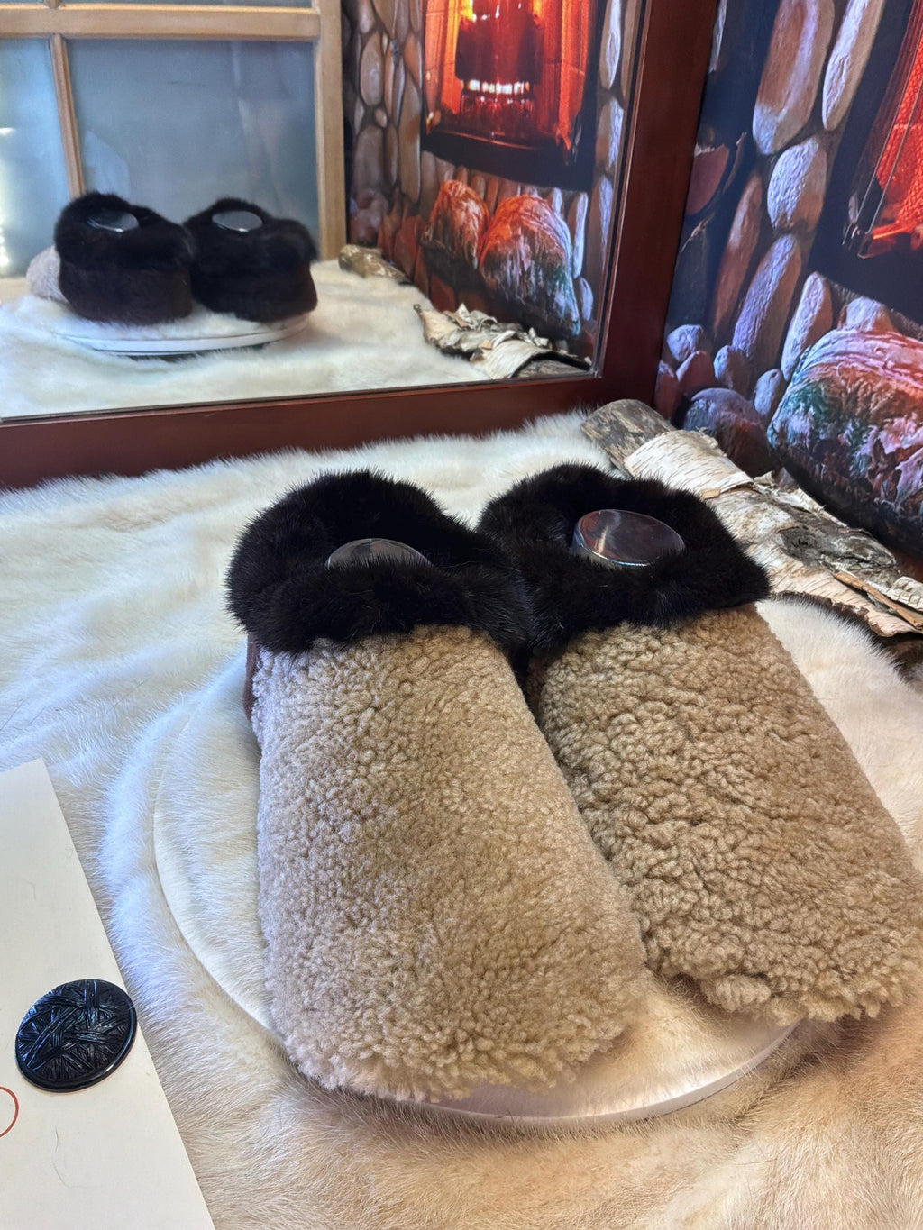 Slipper Valérie pointure 10 Homme – Sherling italien & cuir recyclé, pièce unique faite à la main au Québec