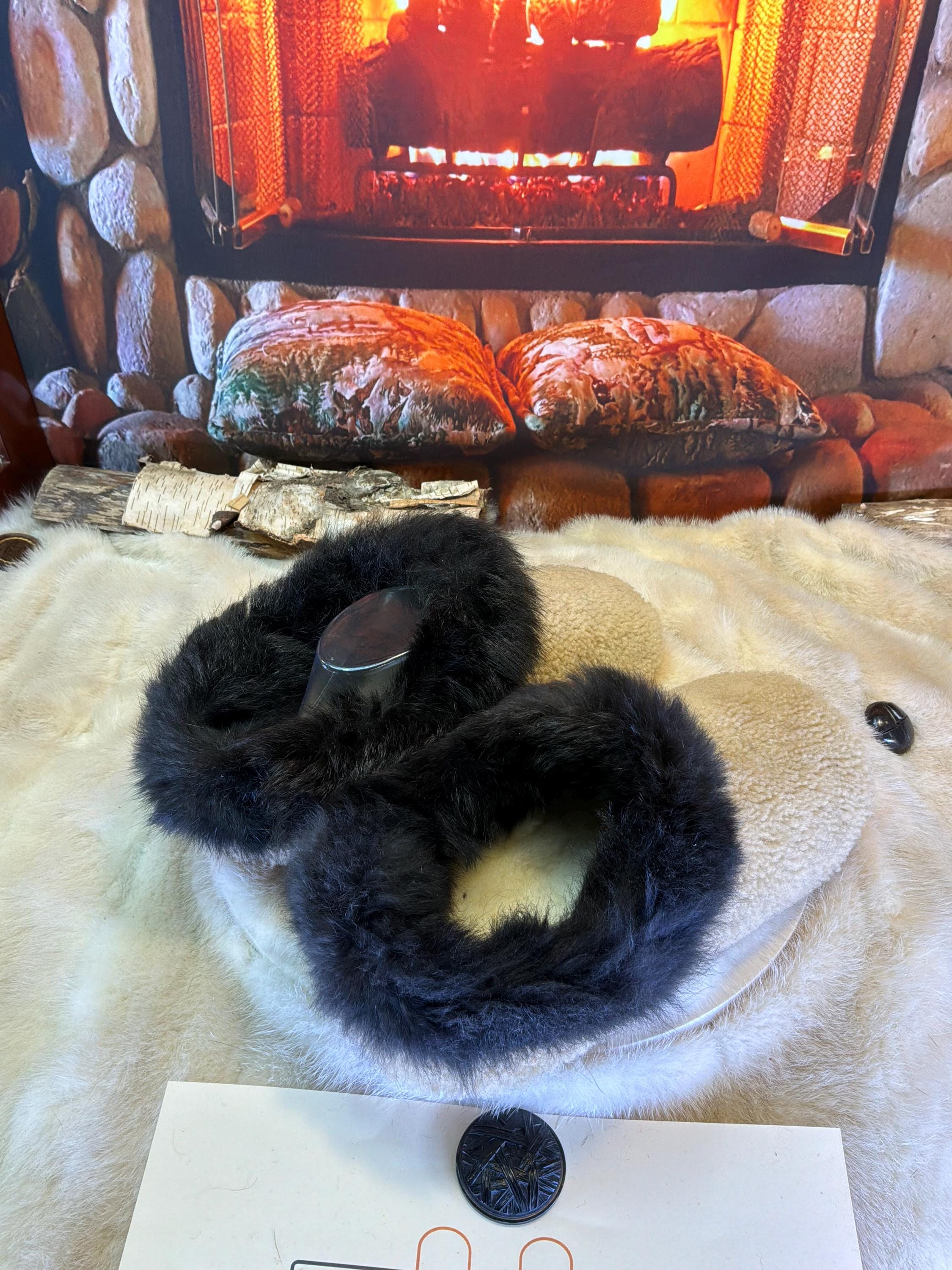 Slipper Angéline pointure 10 femme – Sherling italien & cuir recyclé, pièce unique faite à la main au Québec