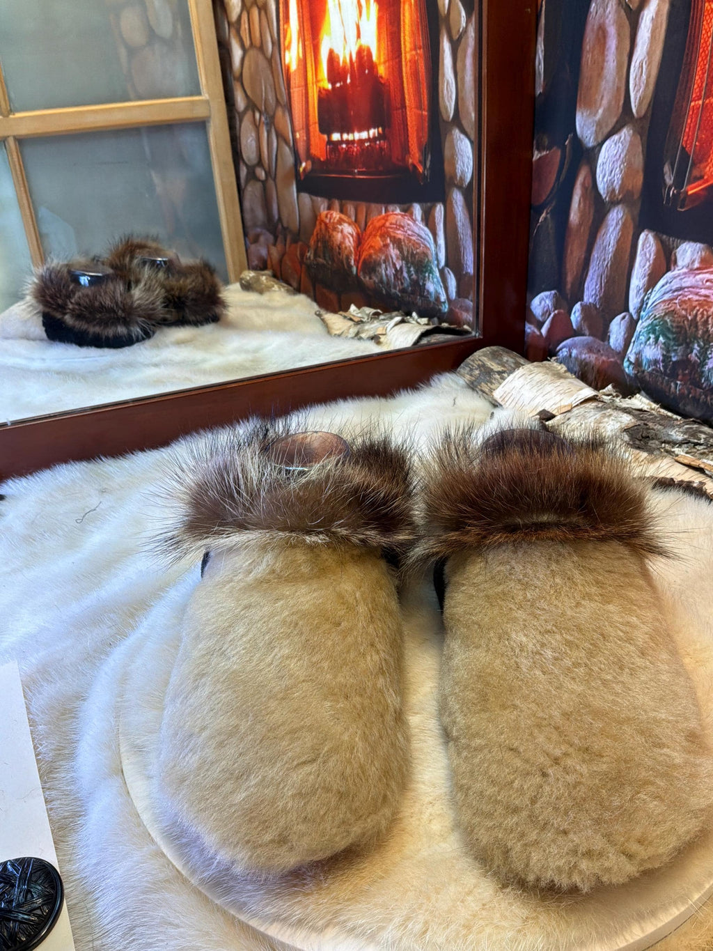 Slipper Palmira pointure 6 femme – Sherling italien & cuir recyclé, pièce unique faite à la main au Québec