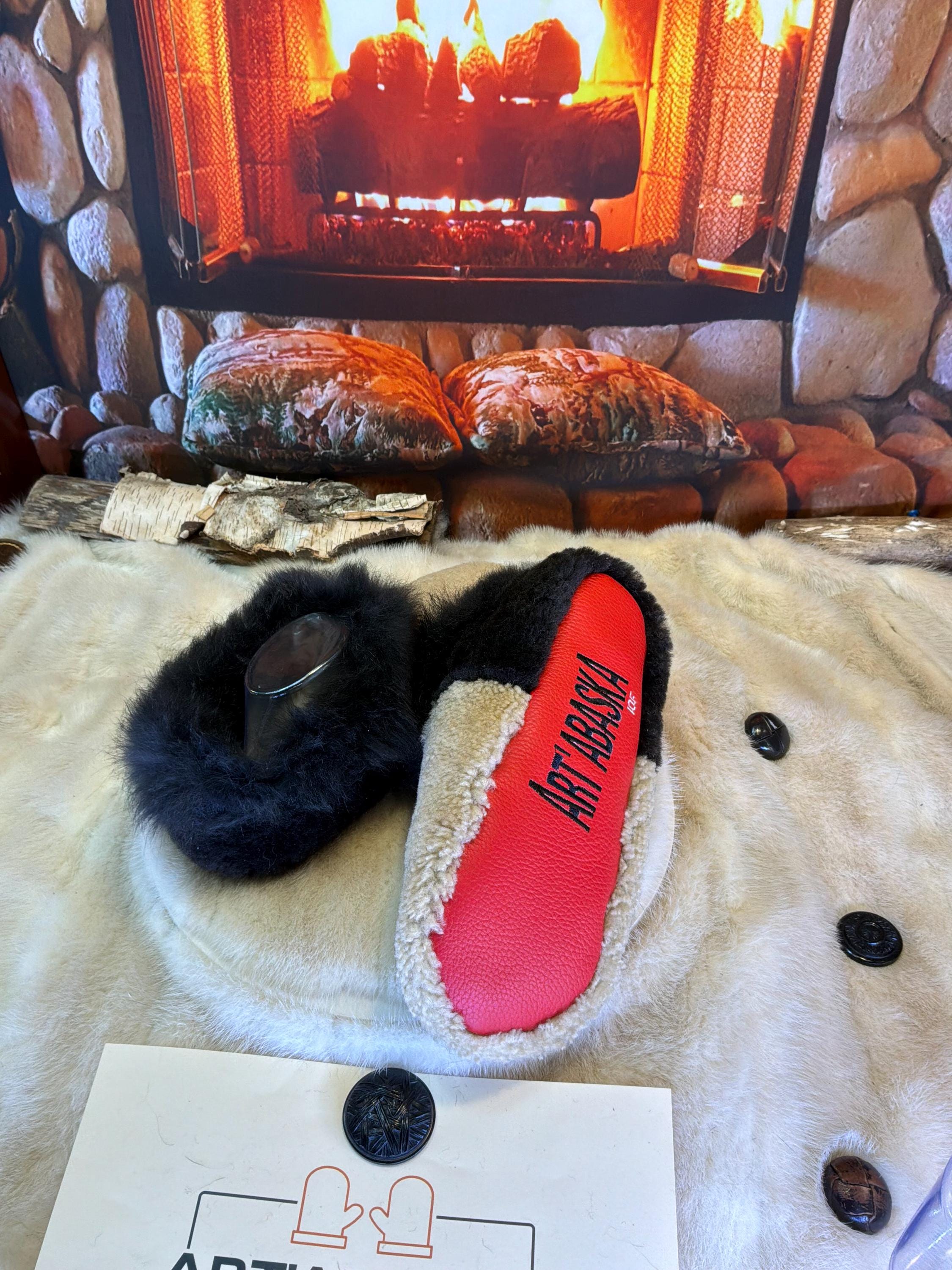 Slipper Rosanne pointure 10 femme – Sherling italien & cuir recyclé, pièce unique faite à la main au Québec
