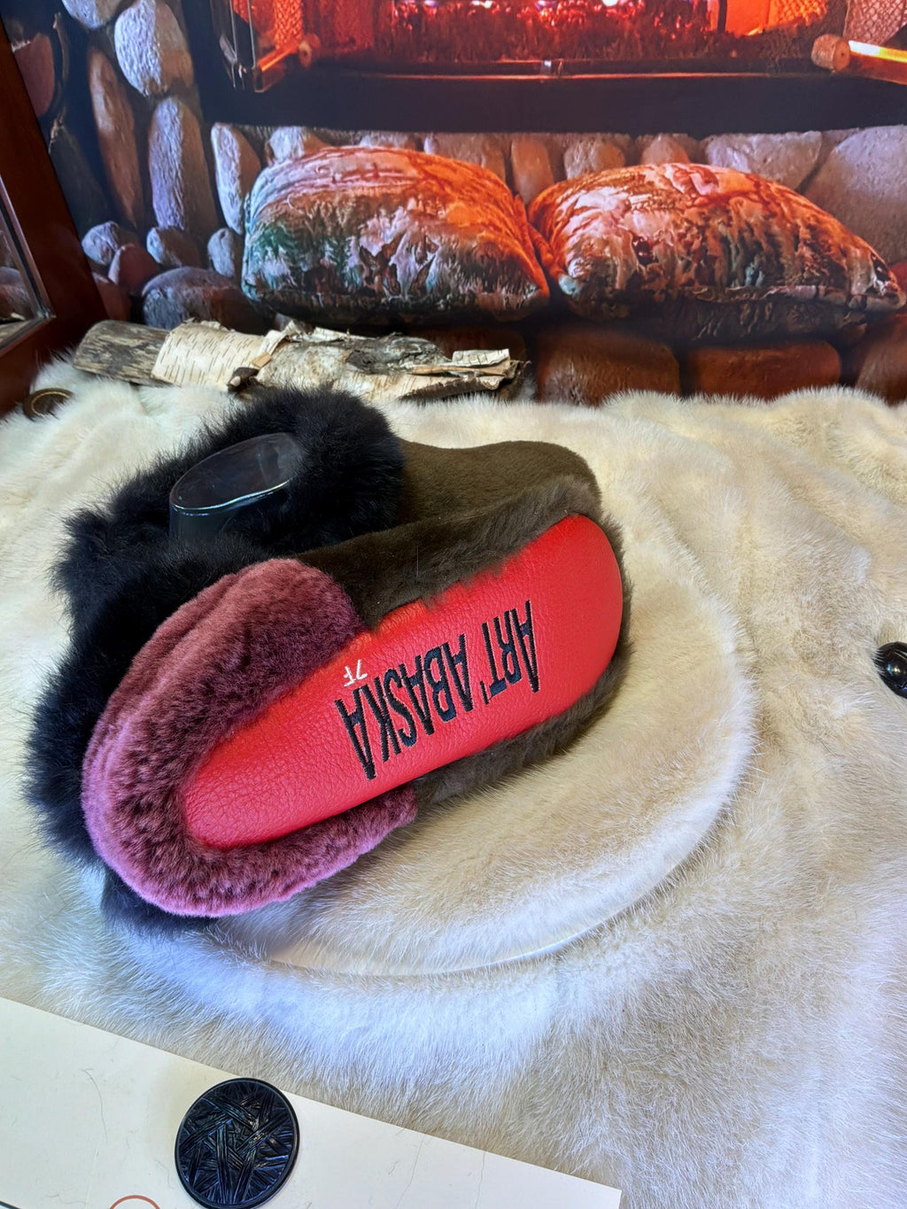 Slipper Berthe pointure 7 femme – Sherling italien & cuir recyclé, pièce unique faite à la main au Québec