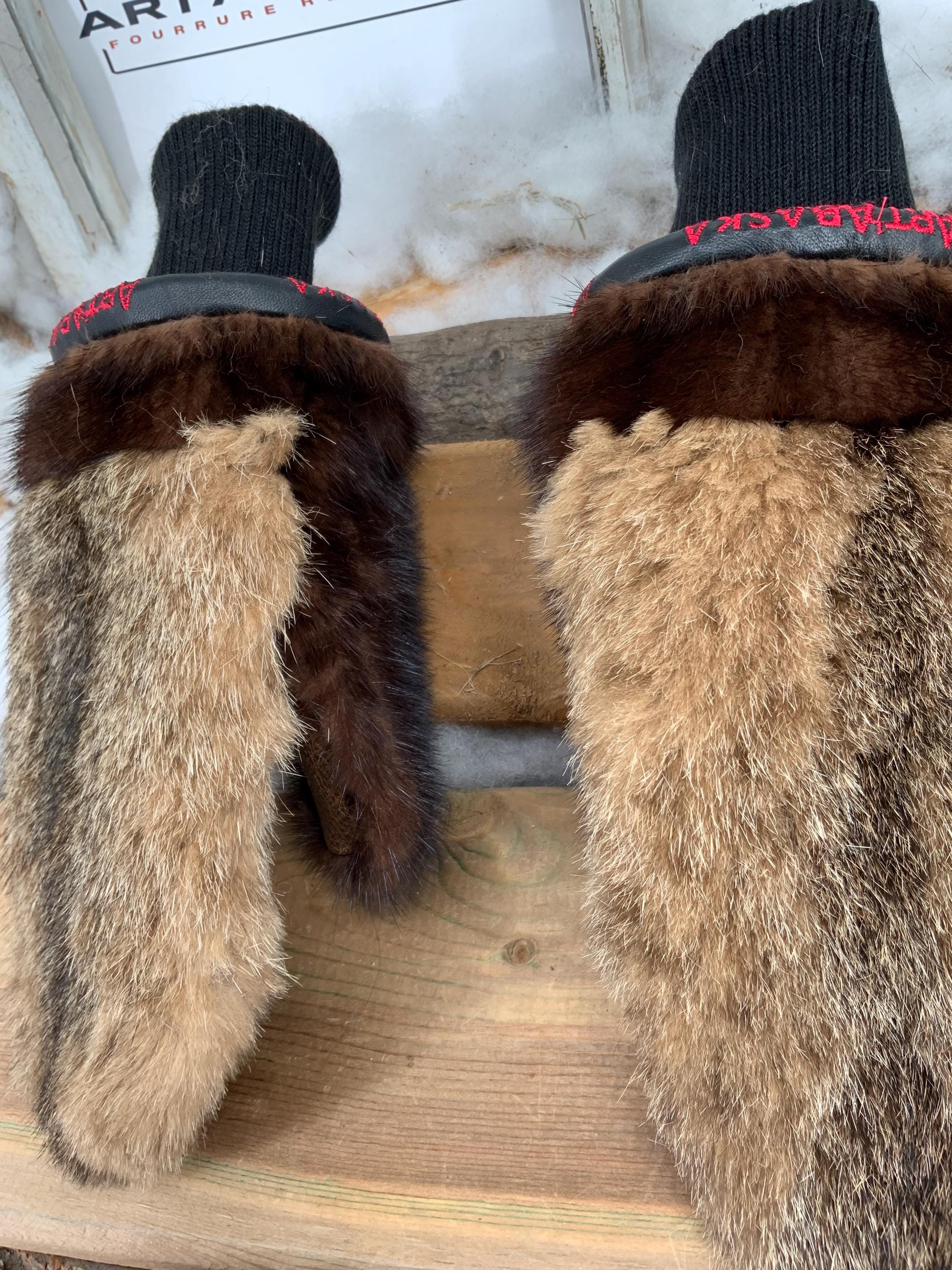 Mitaines de Ville en fourrure et cuir recyclés, Les Vicky Grandeur Médium