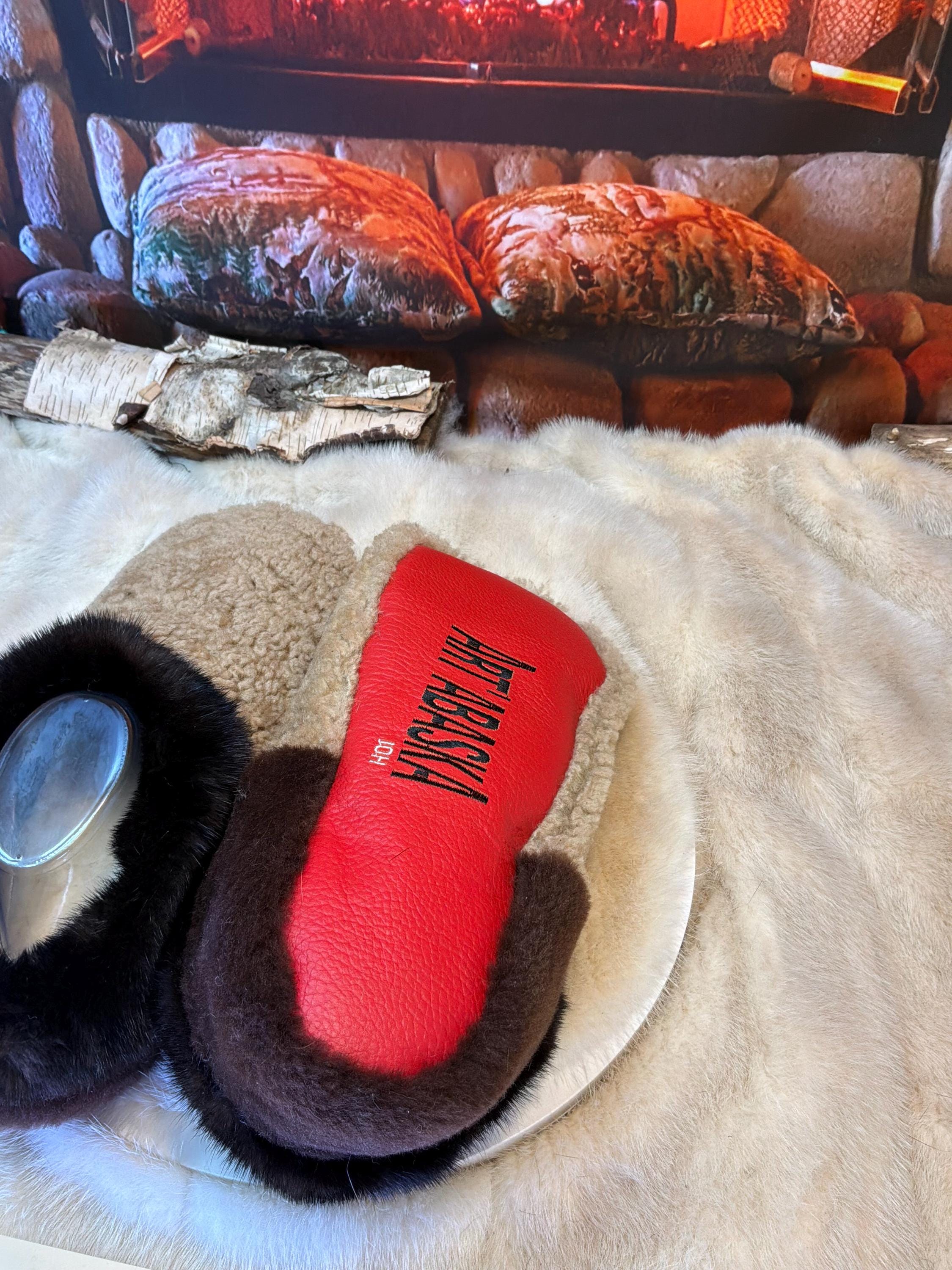 Slipper Valérie pointure 10 Homme – Sherling italien & cuir recyclé, pièce unique faite à la main au Québec
