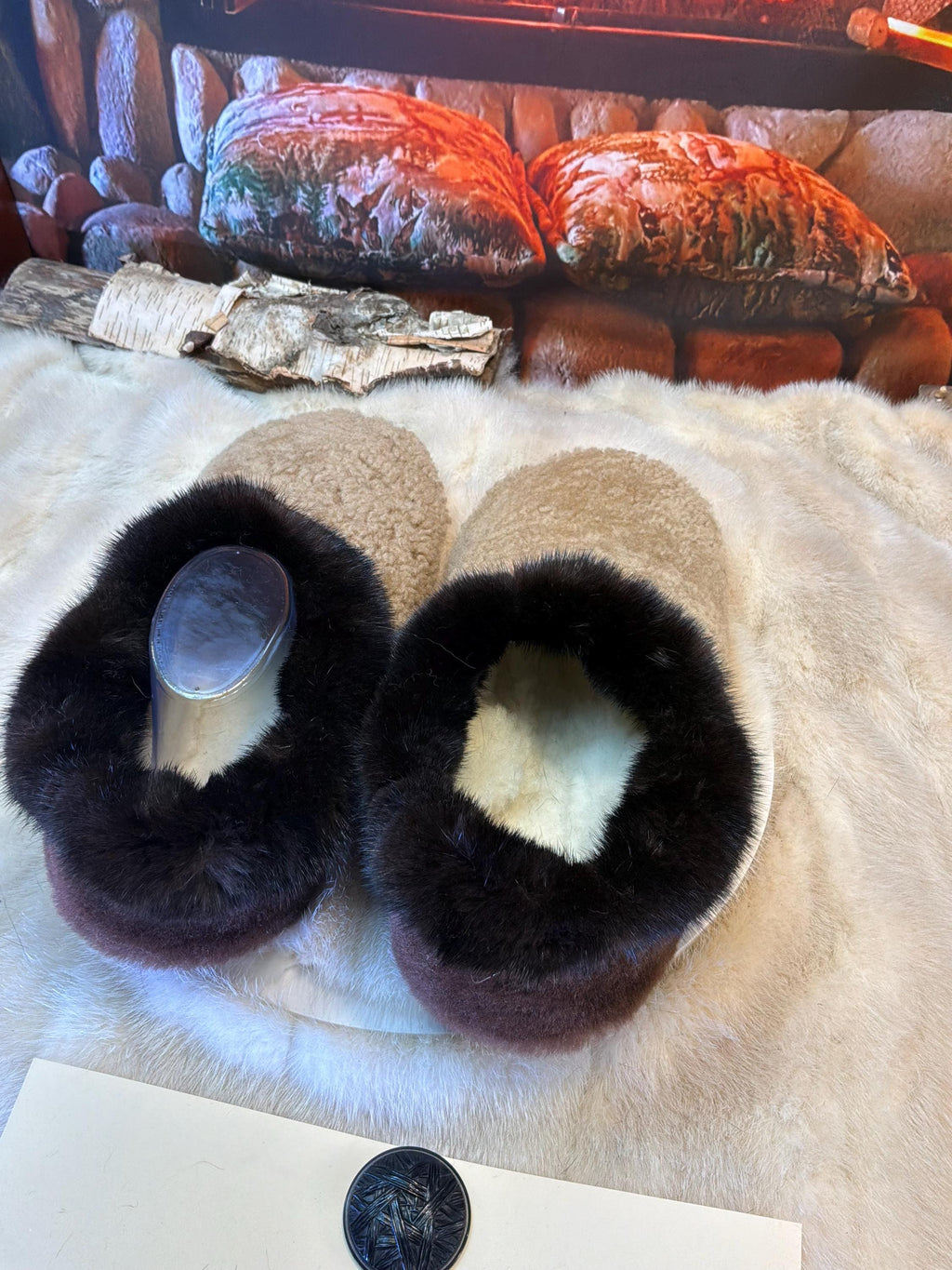Slipper Valérie pointure 10 Homme – Sherling italien & cuir recyclé, pièce unique faite à la main au Québec