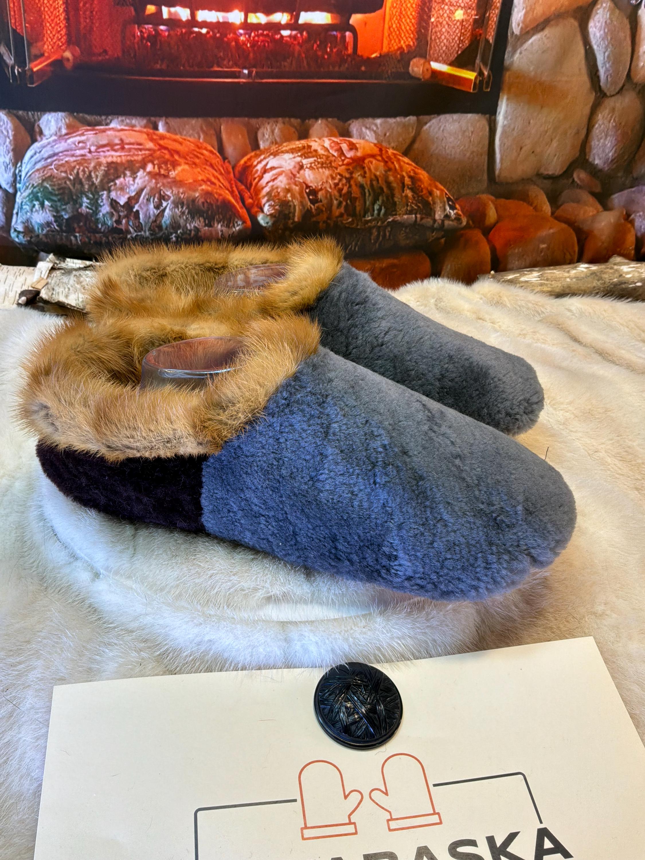 Slipper Eulalie pointure 10 Homme – Sherling italien & cuir recyclé, pièce unique faite à la main au Québec