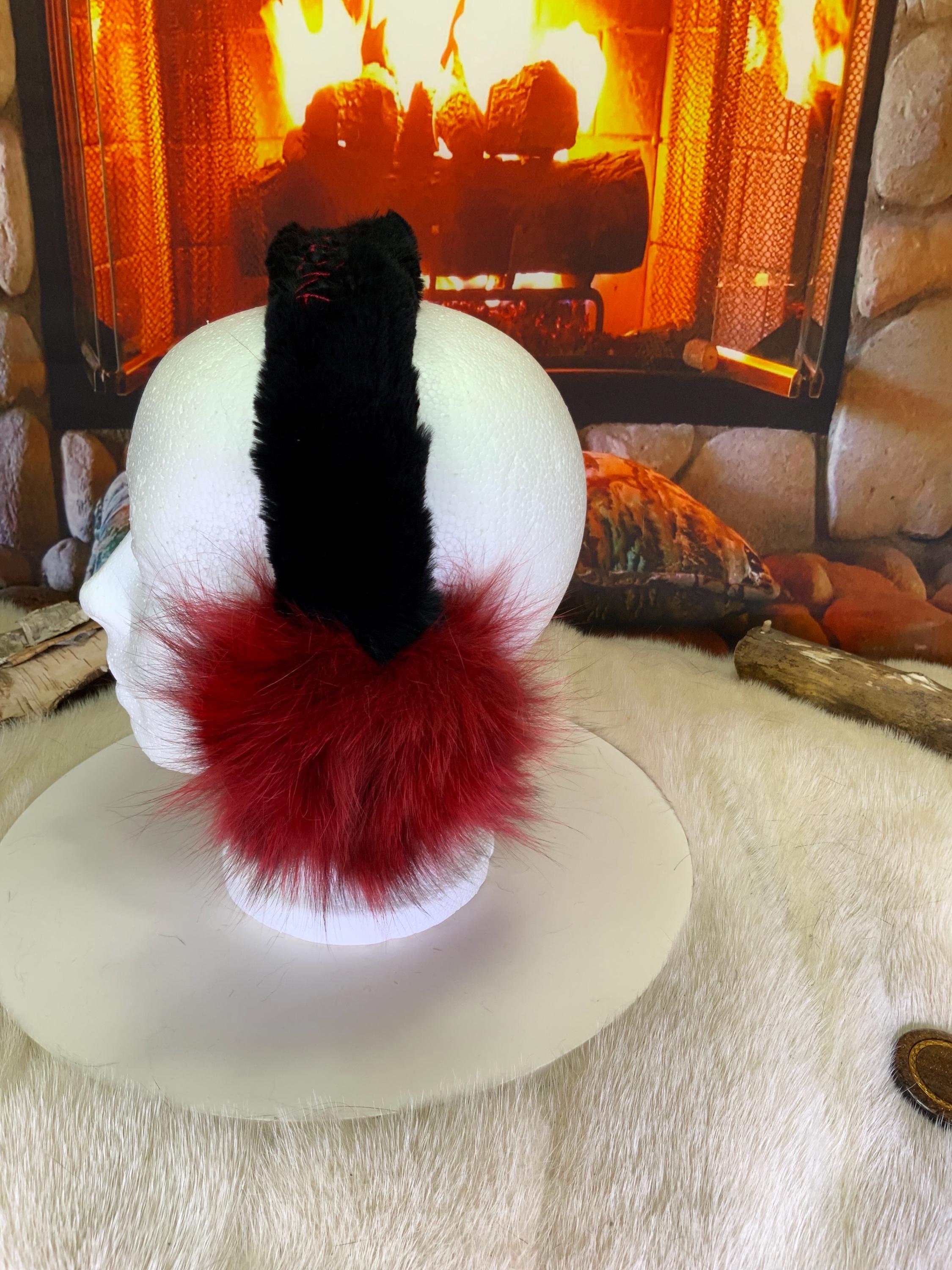 Cache-Oreilles tout en fourrure recyclée édition Rerard teint et cousu patchwork