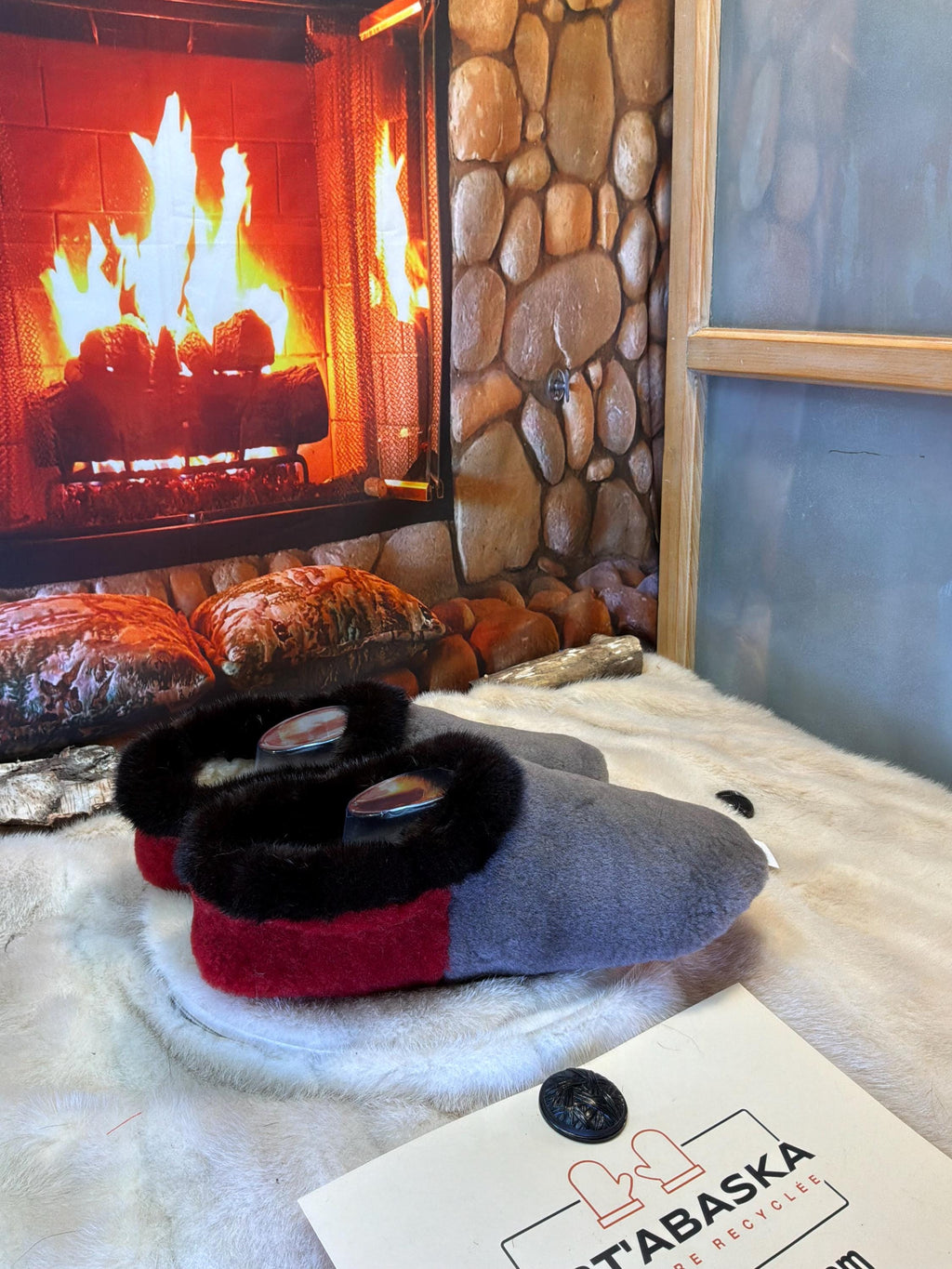 Slipper Léa pointure 11 Homme – Sherling italien & cuir recyclé, pièce unique faite à la main au Québec