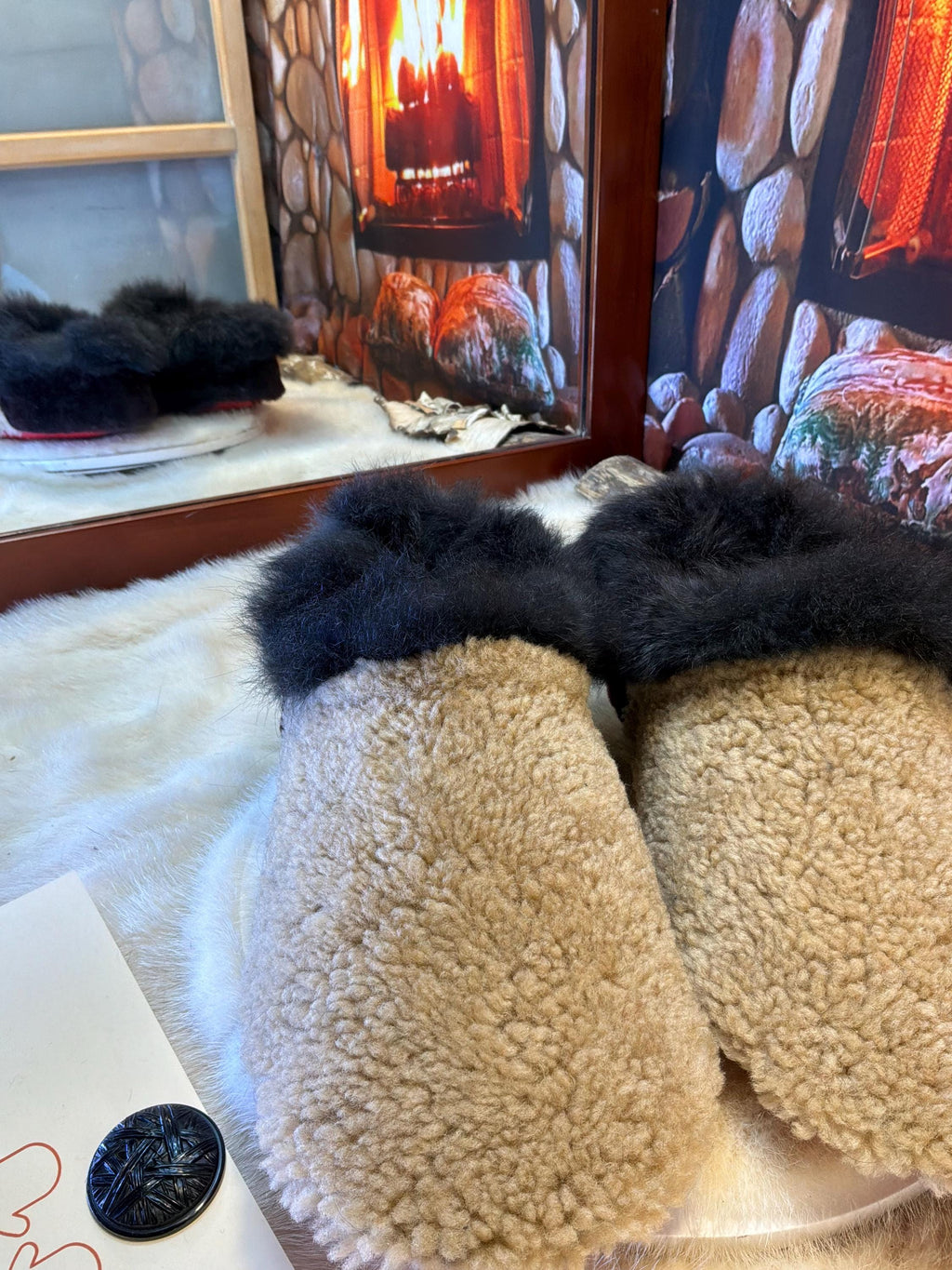 Slipper Rosalie pointure 12 Homme – Sherling italien & cuir recyclé, pièce unique faite à la main au Québec