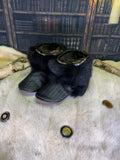 Mocassins d’intérieur Ida pointure 8 femme cuir italien chevron fourrure recyclée opossum renard fait à la main Québec pantoufles luxe