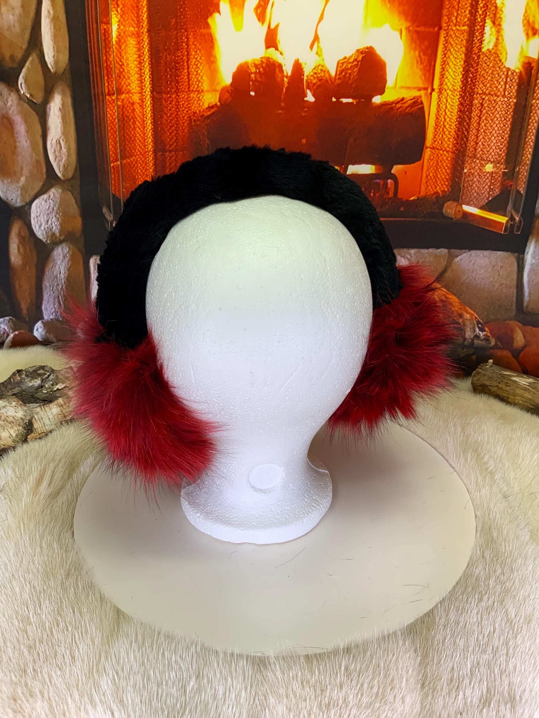 Cache-Oreilles tout en fourrure recyclée édition Rerard teint et cousu patchwork