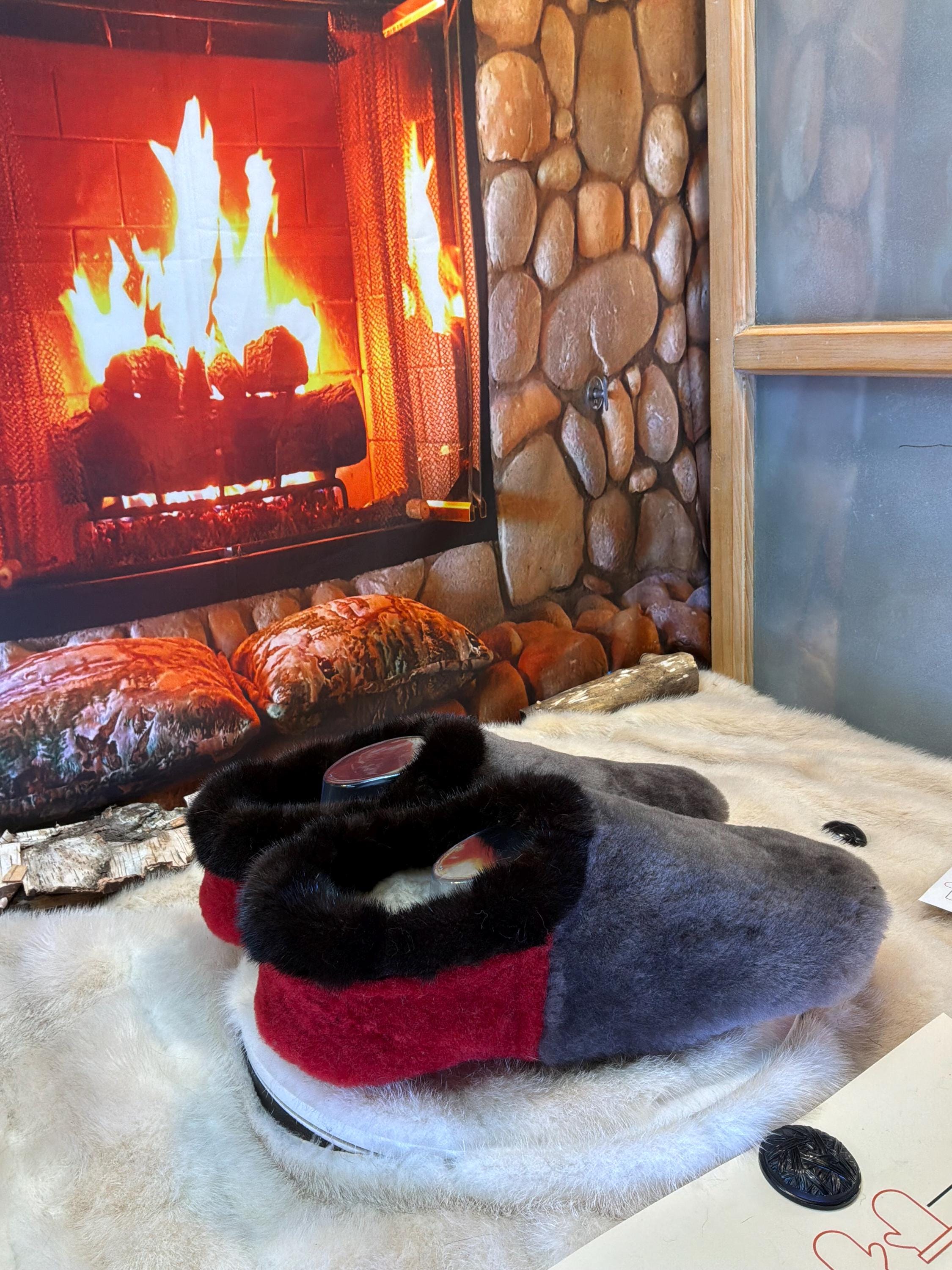 Slipper Magella pointure 11 Homme – Sherling italien & cuir recyclé, pièce unique faite à la main au Québec