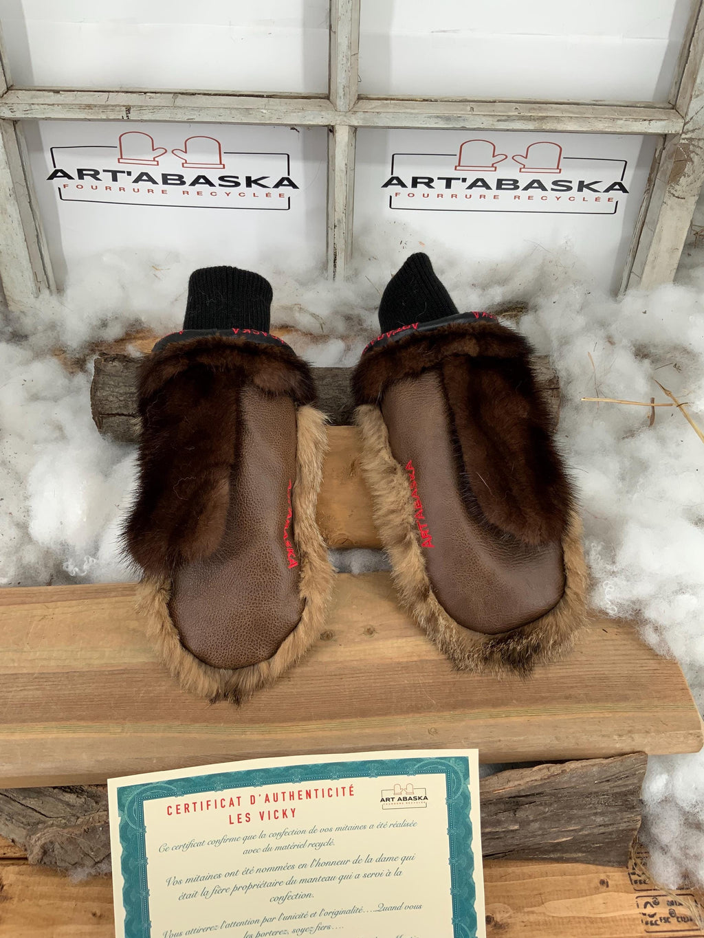 Mitaines de Ville en fourrure et cuir recyclés, Les Vicky Grandeur Médium