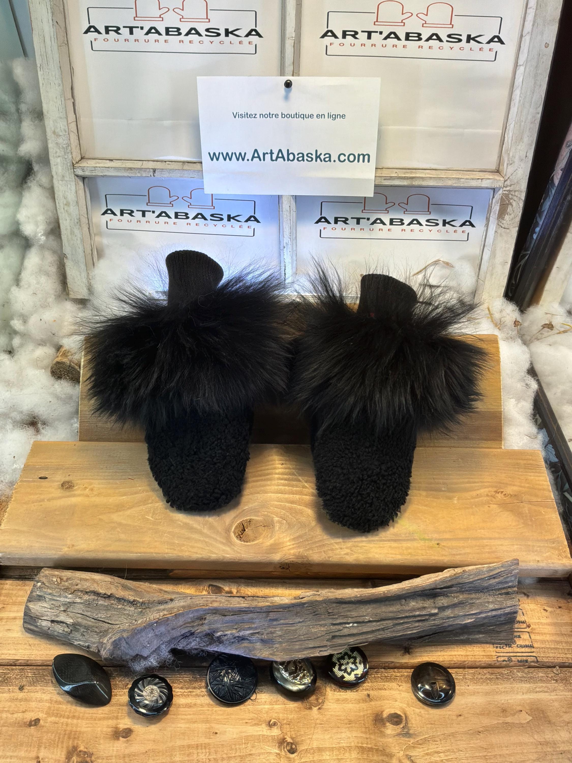 Mitaines de ville Small Antoinette en fourrure recyclée – Faites à la main au Québec – Légères, élégantes, confort urbain La panthère noire