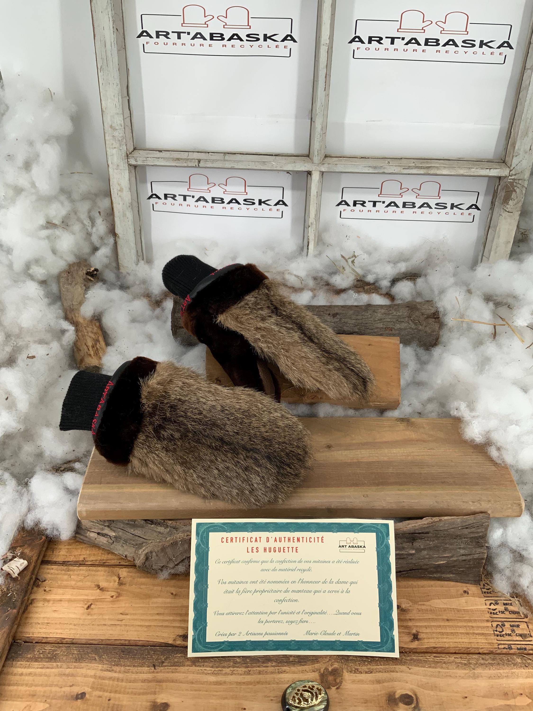 Mitaines de Ville en fourrure et cuir recyclés, Les Huguette Grandeur Médium