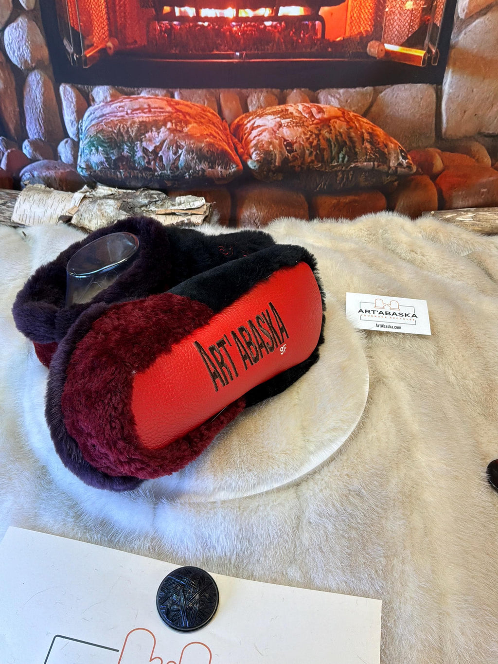 Slipper Ida pointure 9 femme – Sherling italien & cuir recyclé, pièce unique faite à la main au Québec Édition Brodée