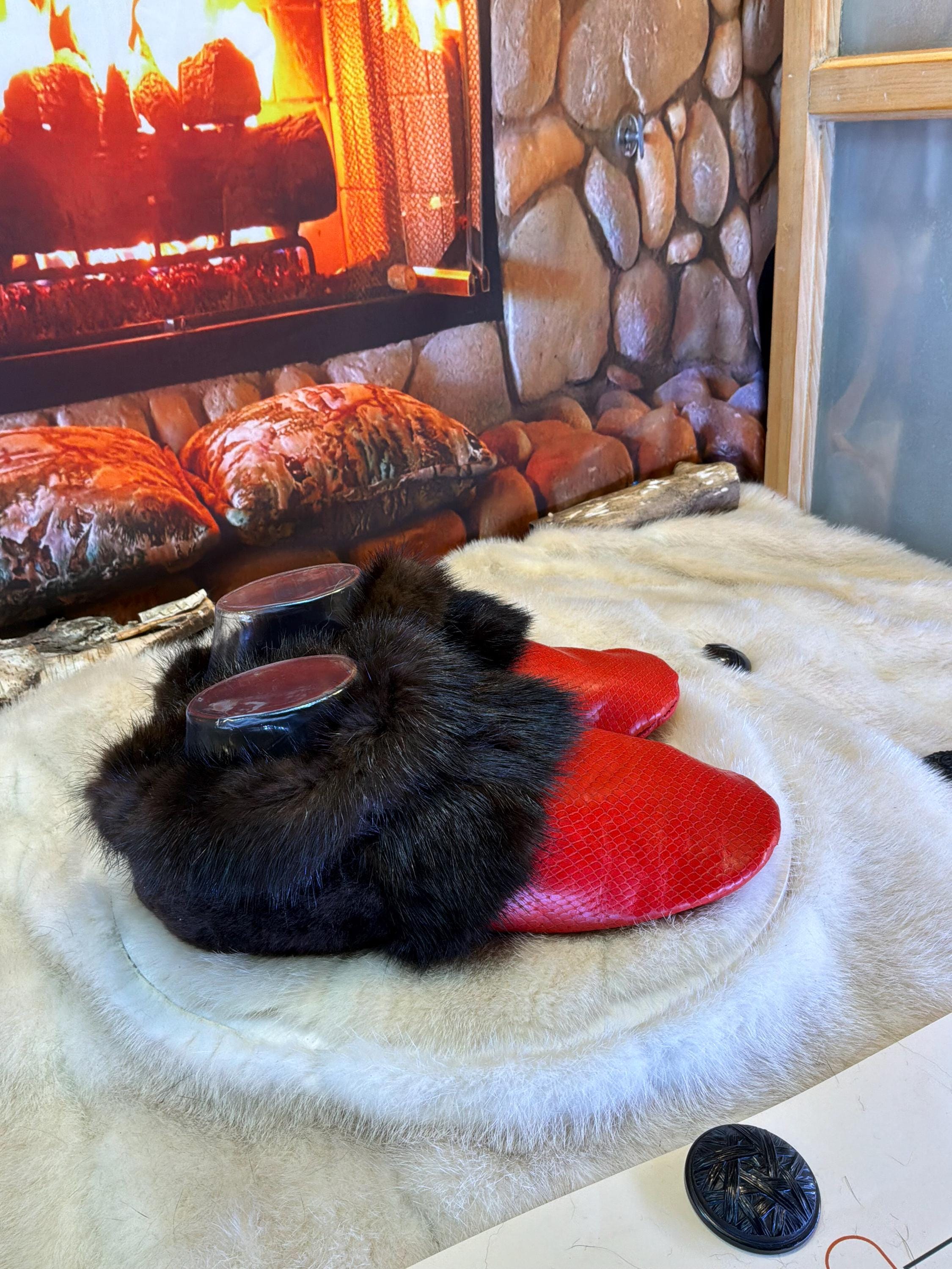 Slipper Mado pointure 8 femme – Sherling italien & cuir recyclé, pièce unique faite à la main au Québec