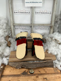 Mitaines Irène Medium - Cuir et fourrures recyclées vison noir et rouge, cuir crème et noir, pièce unique fait à la main Québec