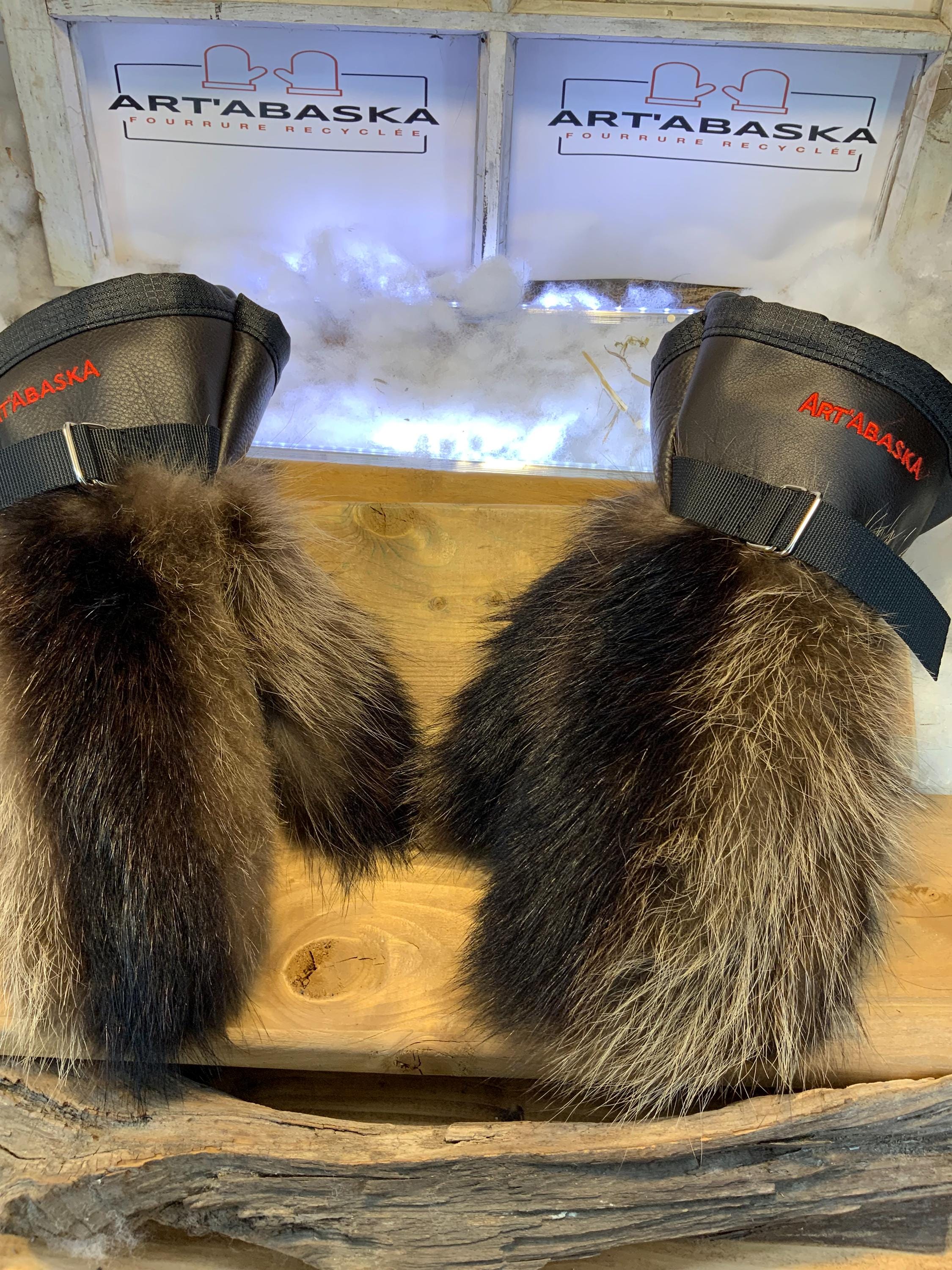 Mitaines Lise Small – Fourrure raton brun recyclé & cuir italien brun, fait à la main, pièce unique Québec