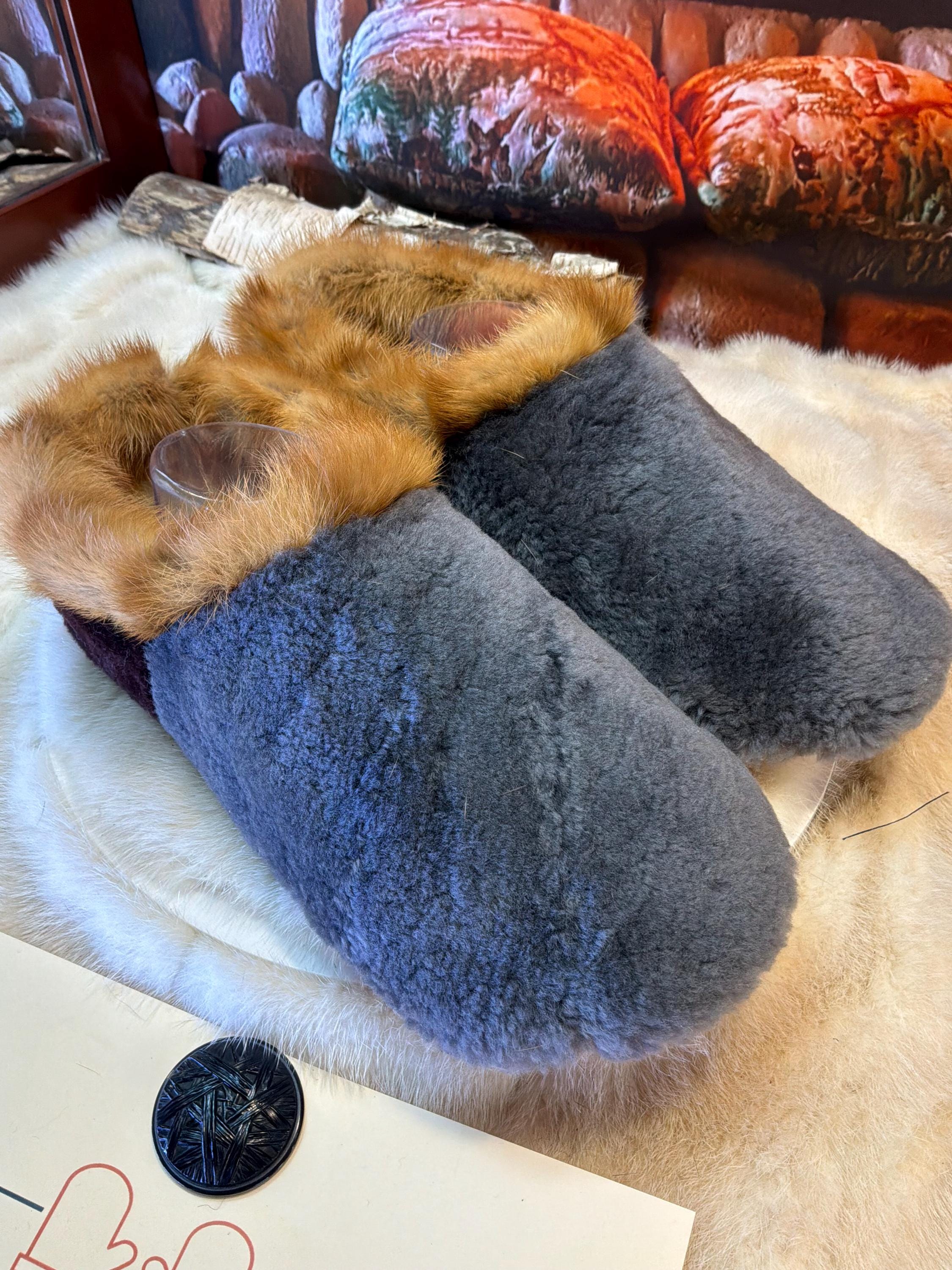 Slipper Eulalie pointure 10 Homme – Sherling italien & cuir recyclé, pièce unique faite à la main au Québec