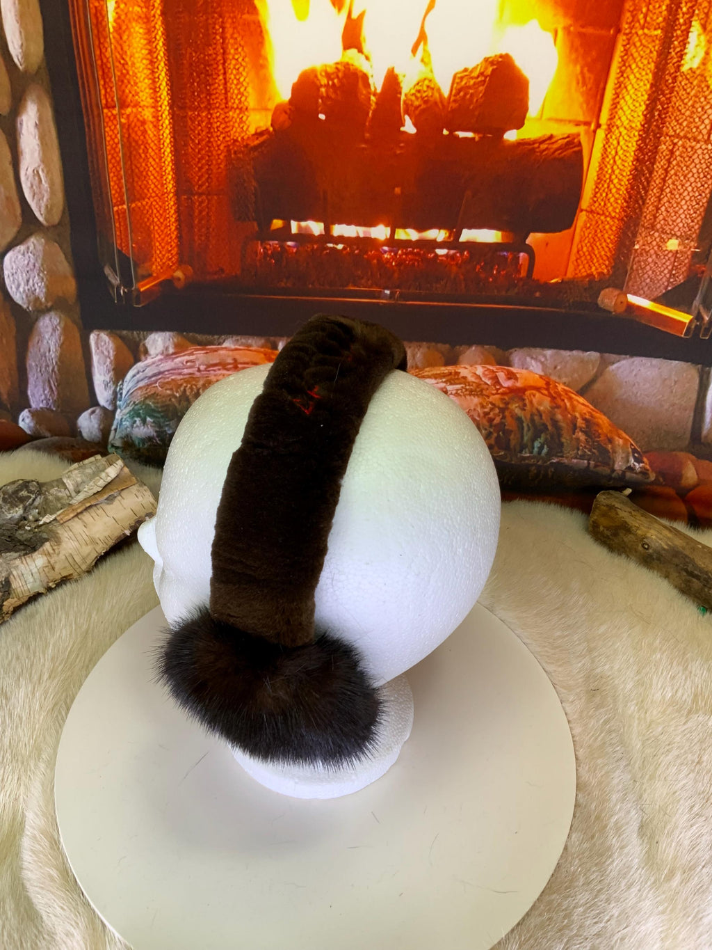 Cache-Oreilles tout en fourrure recyclée édition Vison brun naturel recyclé Les Francine