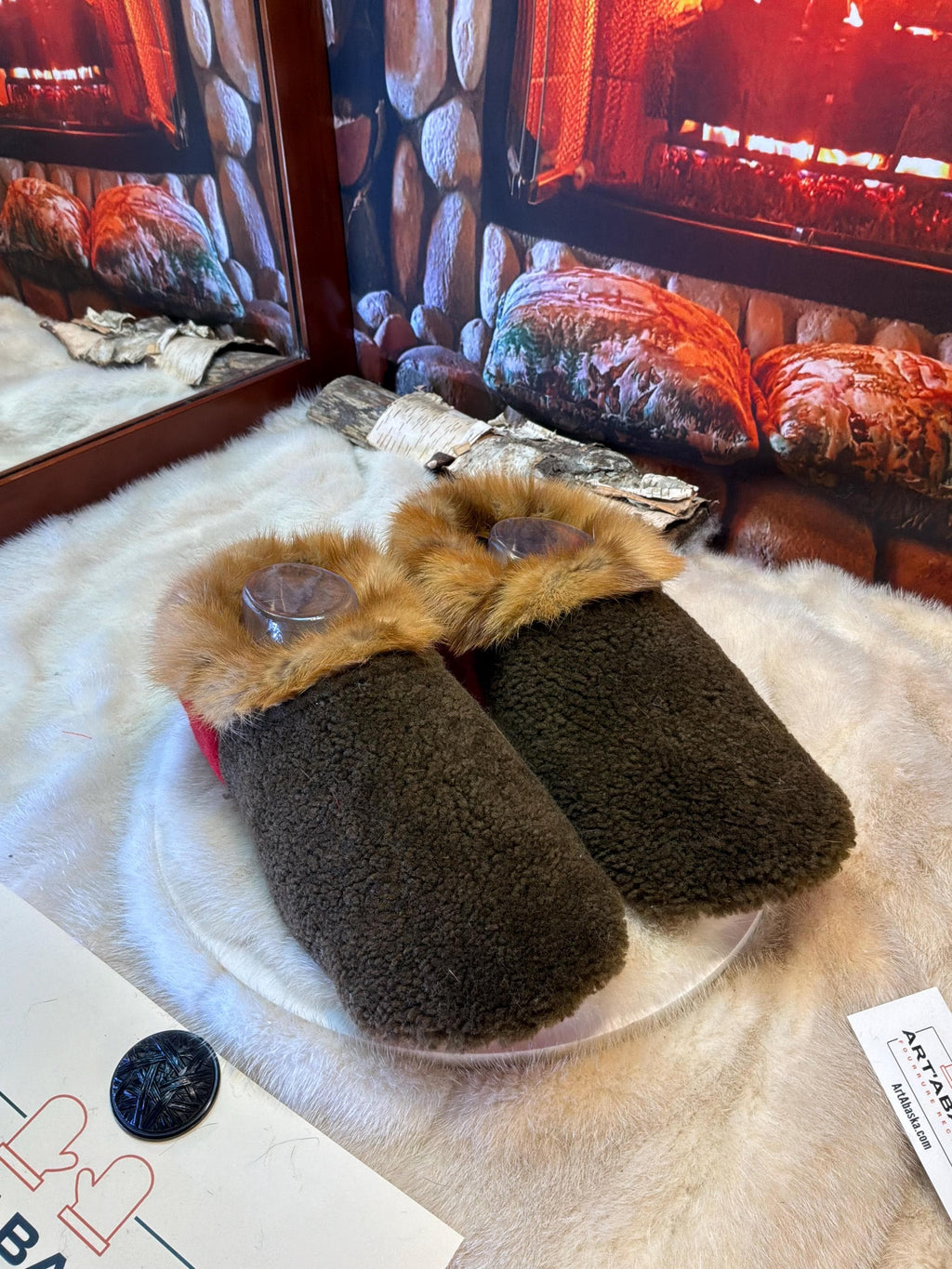 Slipper Paquerette pointure 9 Homme / 11 Femme – Sherling italien & cuir recyclé, pièce unique faite à la main au Québec