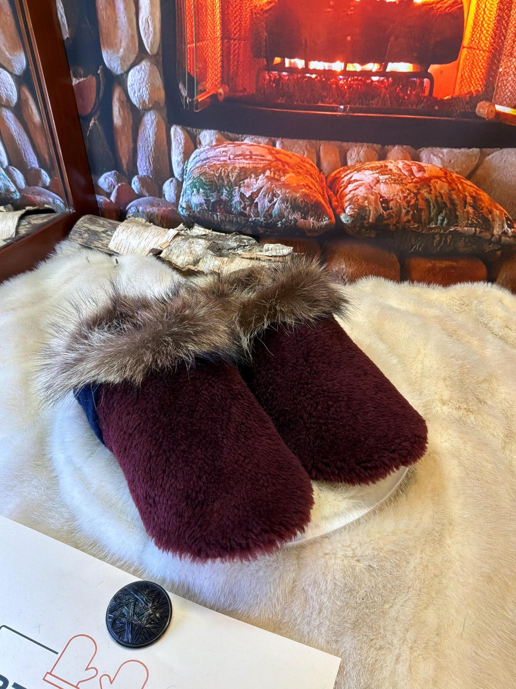 Slipper Johanne pointure 6 femme – Sherling italien & cuir recyclé, pièce unique faite à la main au Québec