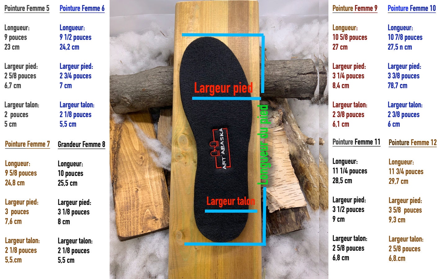 Semelles isolantes en feutre 6 mm et fourrure recyclée – Vendues par paire – Confort et chaleur – Art’Abaska – Pointures 5 à 12 Femme
