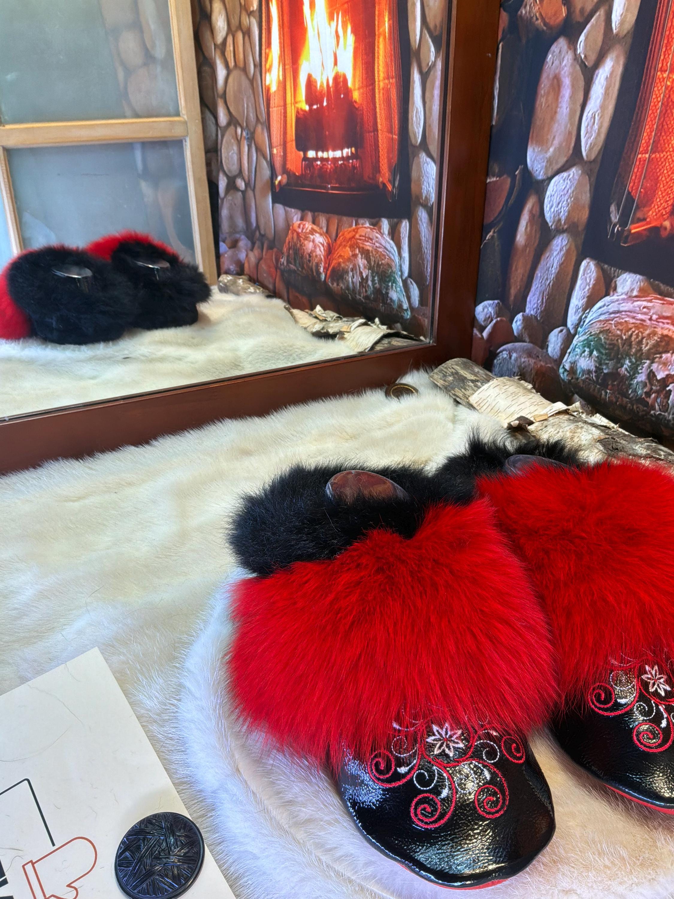 Slipper Lisette pointure 8 femme – Sherling italien & cuir recyclé, pièce unique faite à la main au Québec